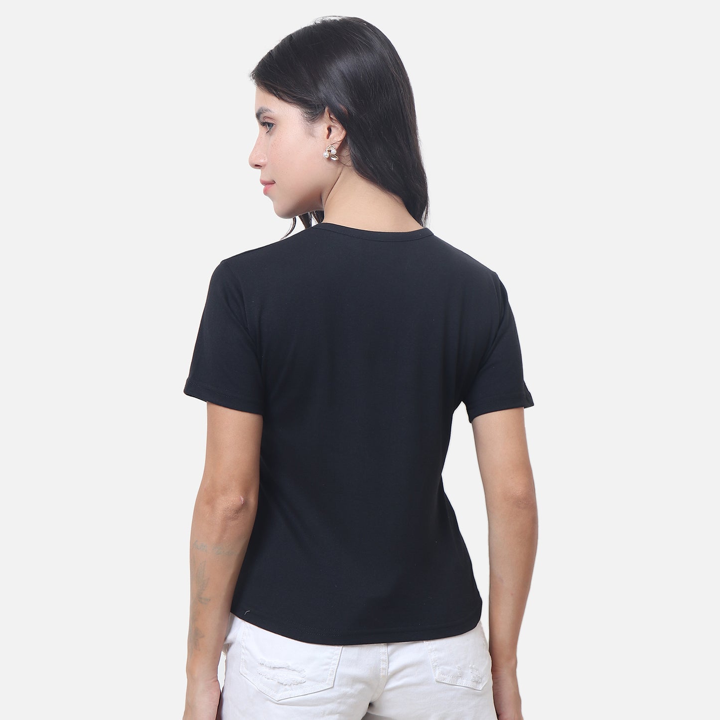 Chic Black Criss-Cross Neck T-Shirt Effortlessly Stylish