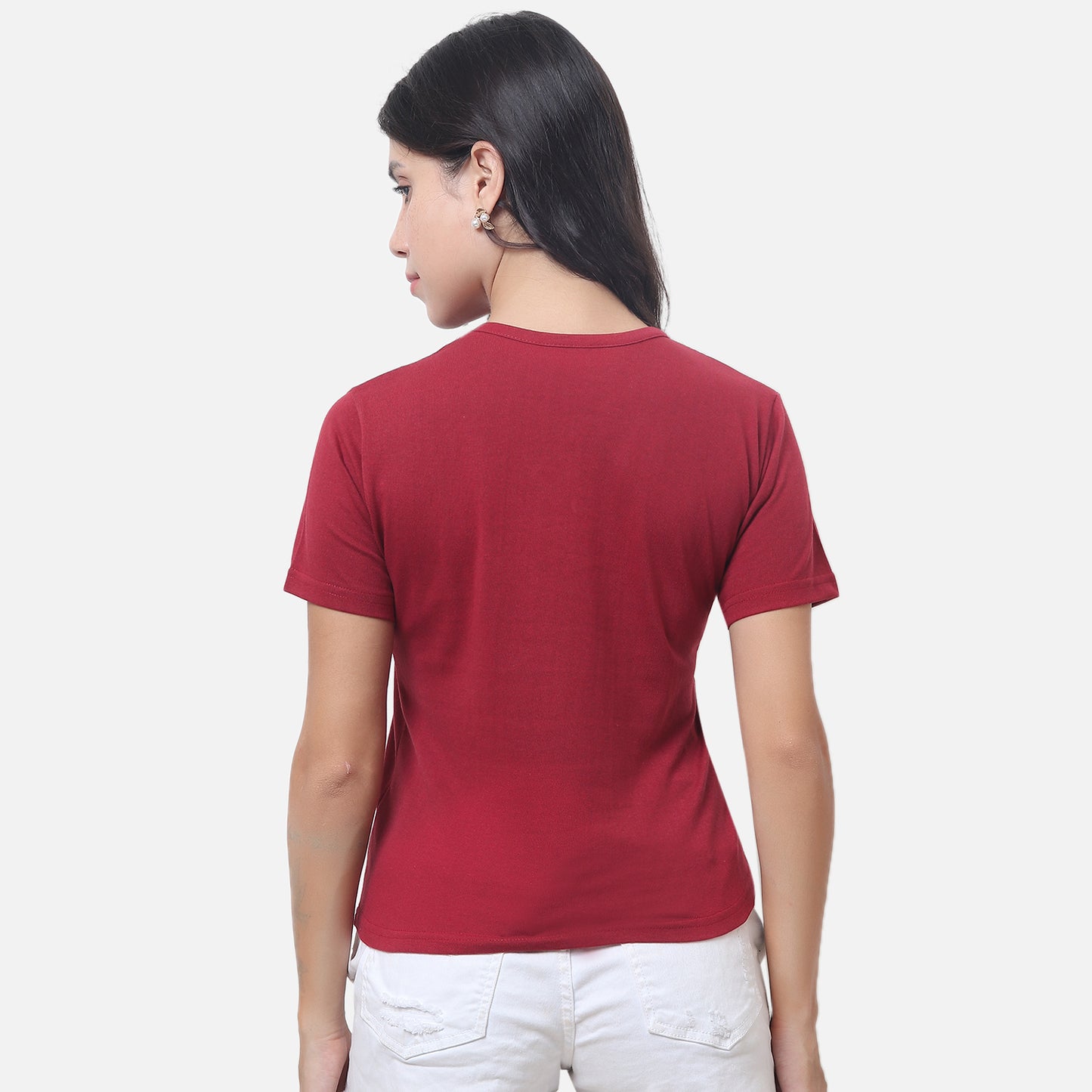 Elegant Maroon Criss-Cross Neck T-Shirt – Bold, Chic & Comfy