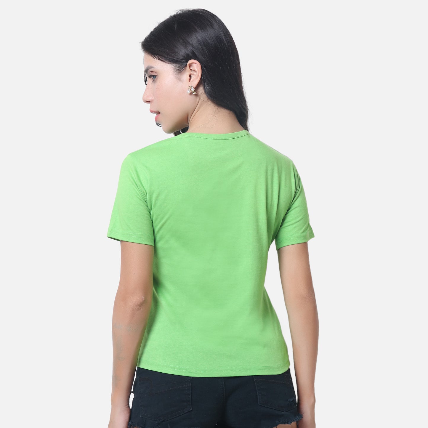Women's Vibrant Green Criss-Cross Neckline T-Shirt