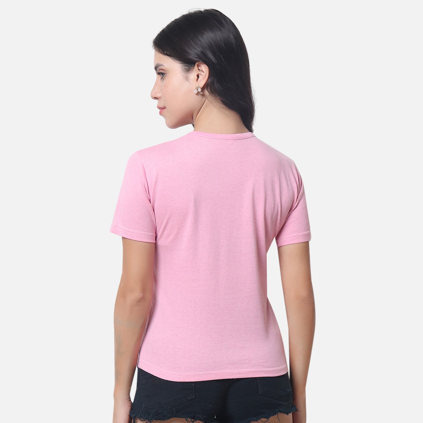 Women's Soft Pink Criss-Cross Neckline T-Shirt