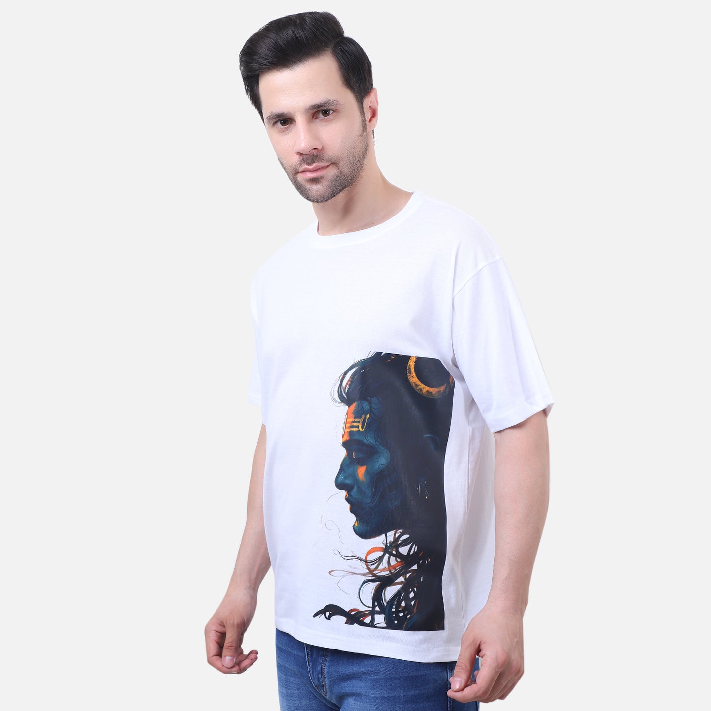 Divine Lord Shiva Printed T-Shirt – Premium Cotton White Tee for Men