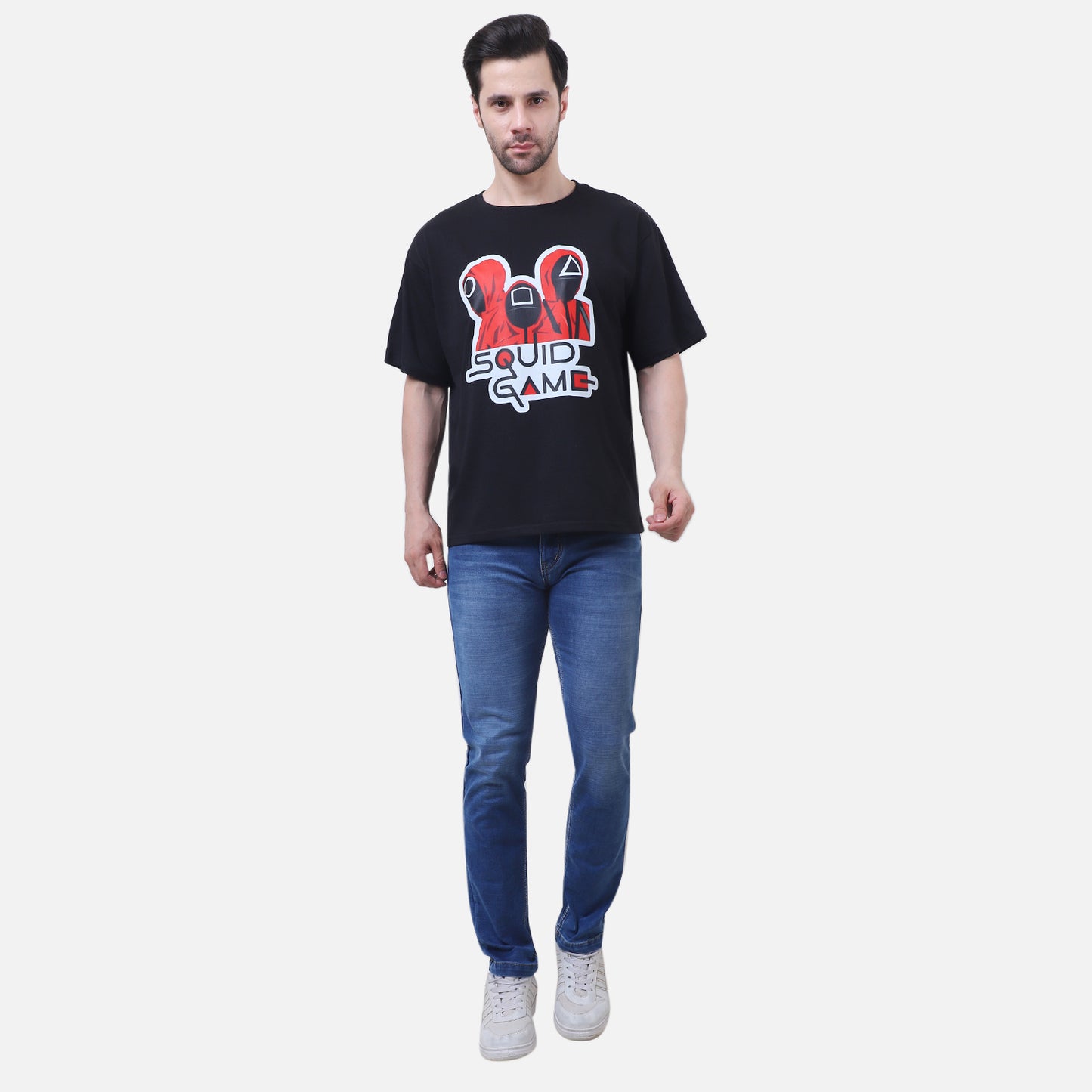 Squid Game Printed T-Shirt – Black Cotton Graphic Tee for Fans