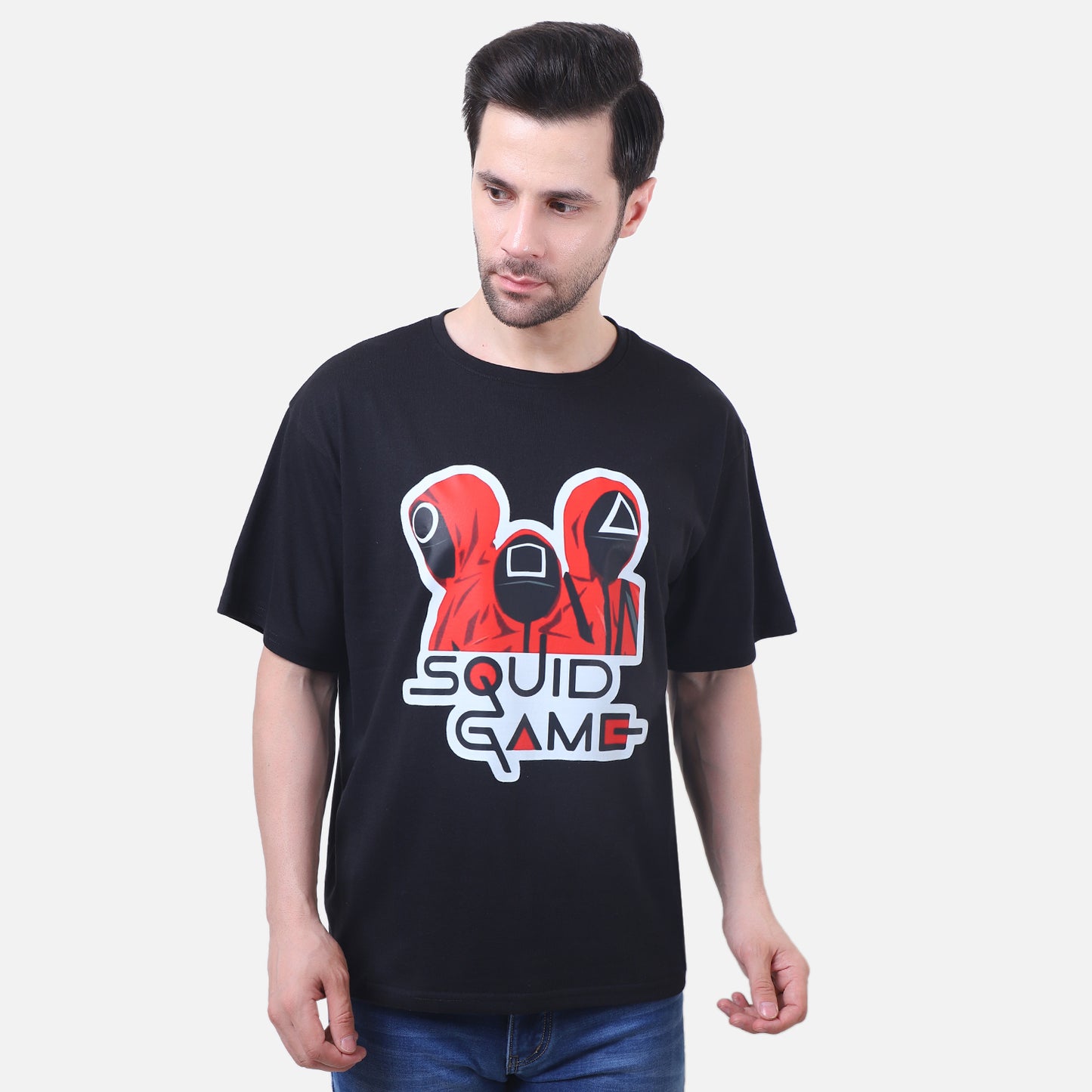 Squid Game Printed T-Shirt – Black Cotton Graphic Tee for Fans