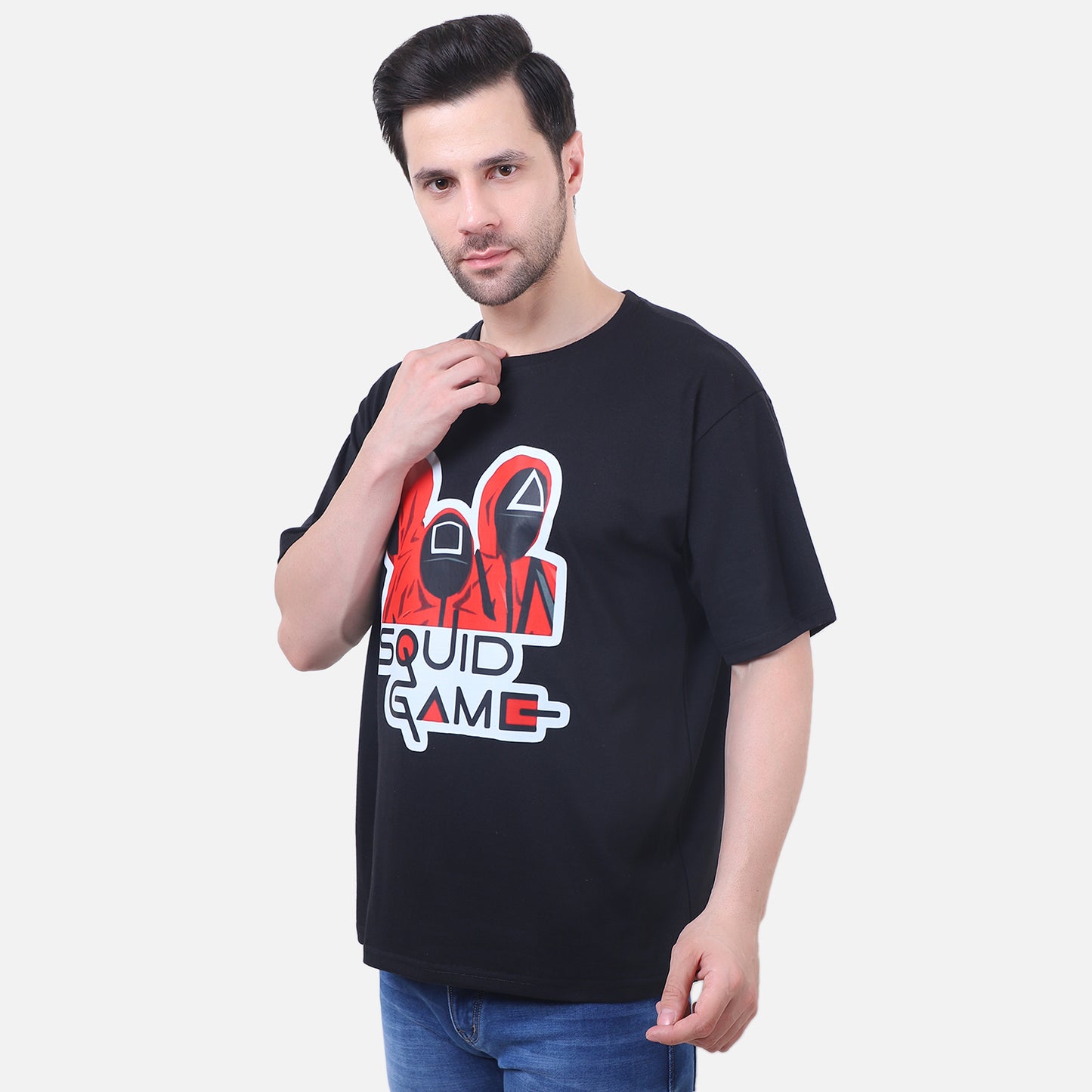 Squid Game Printed T-Shirt – Black Cotton Graphic Tee for Fans