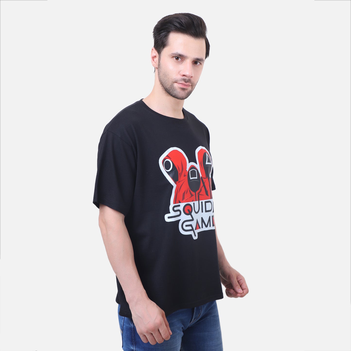 Squid Game Printed T-Shirt – Black Cotton Graphic Tee for Fans