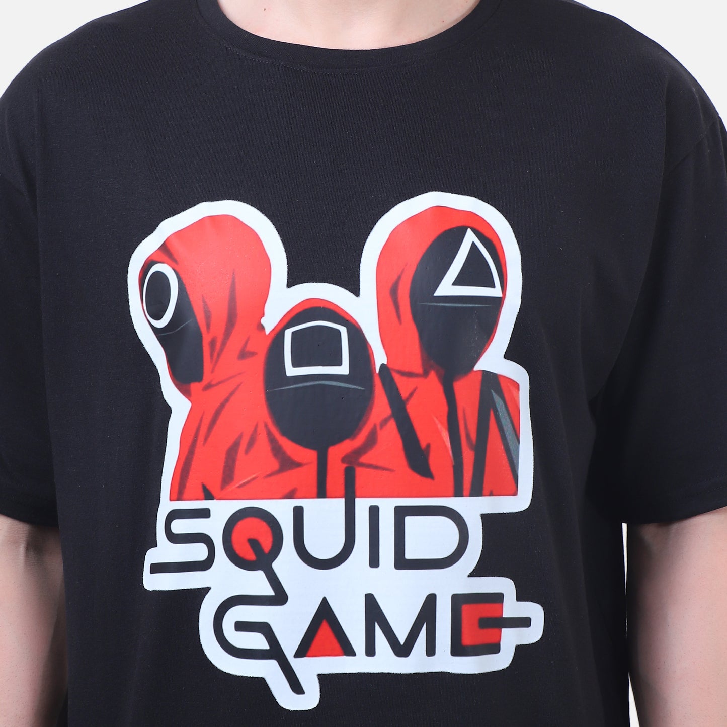 Squid Game Printed T-Shirt – Black Cotton Graphic Tee for Fans