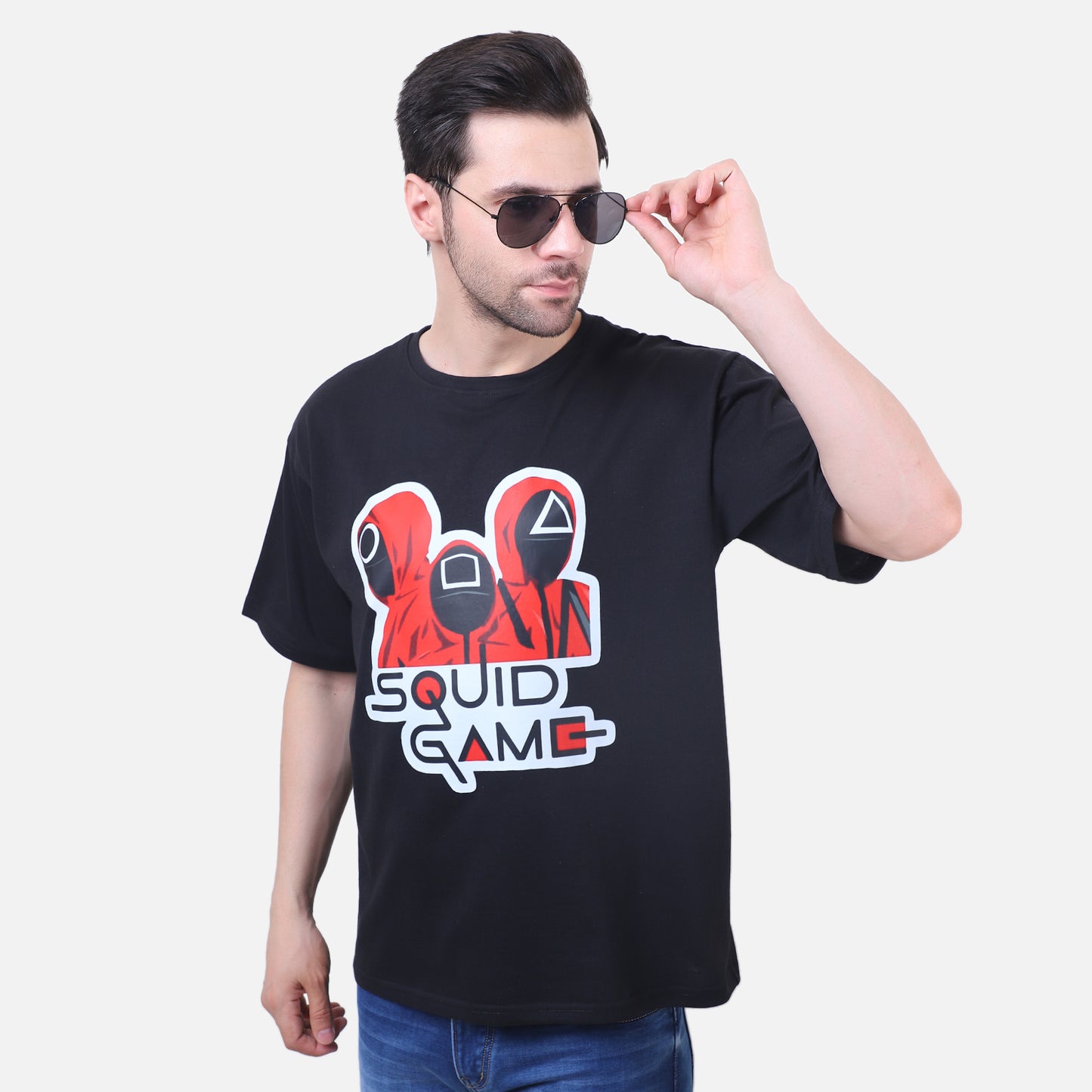 Squid Game Printed T-Shirt – Black Cotton Graphic Tee for Fans