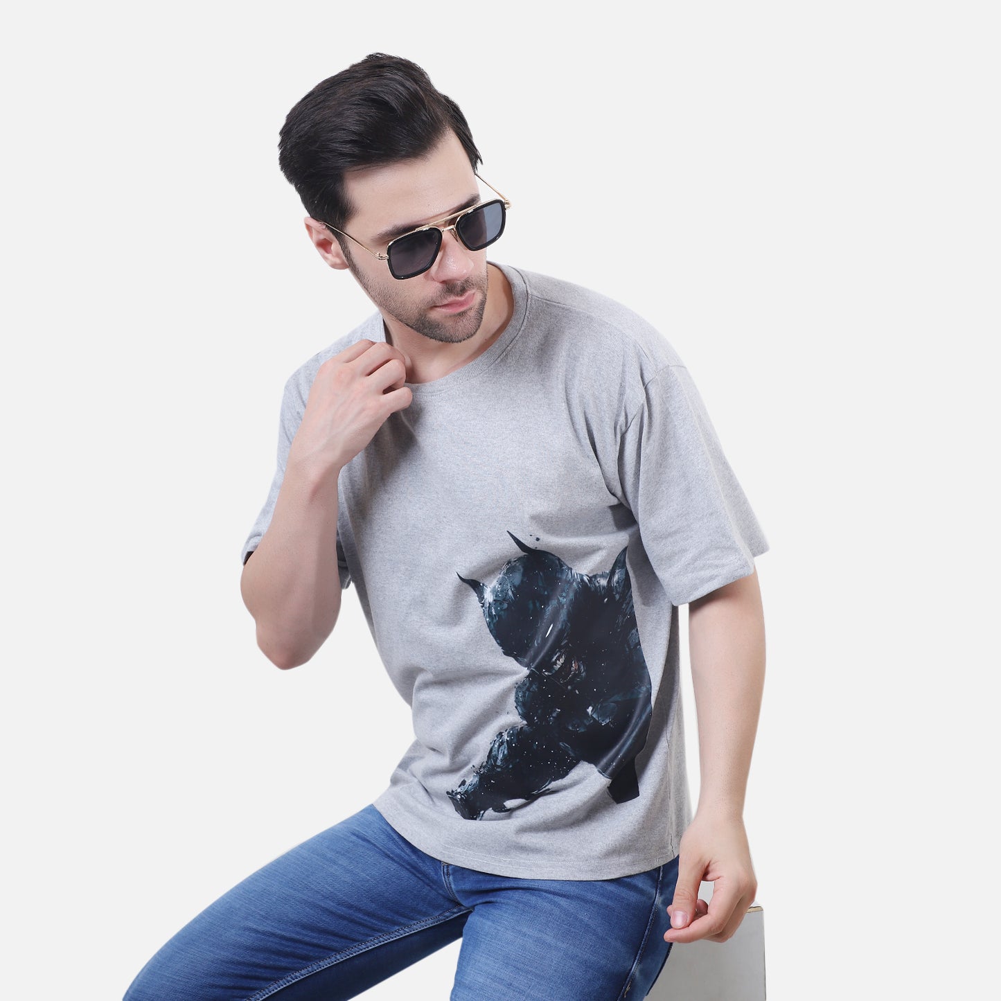 Dark Knight Rage Graphic T-Shirt – Grey Cotton Unisex Batman-Inspired Tee