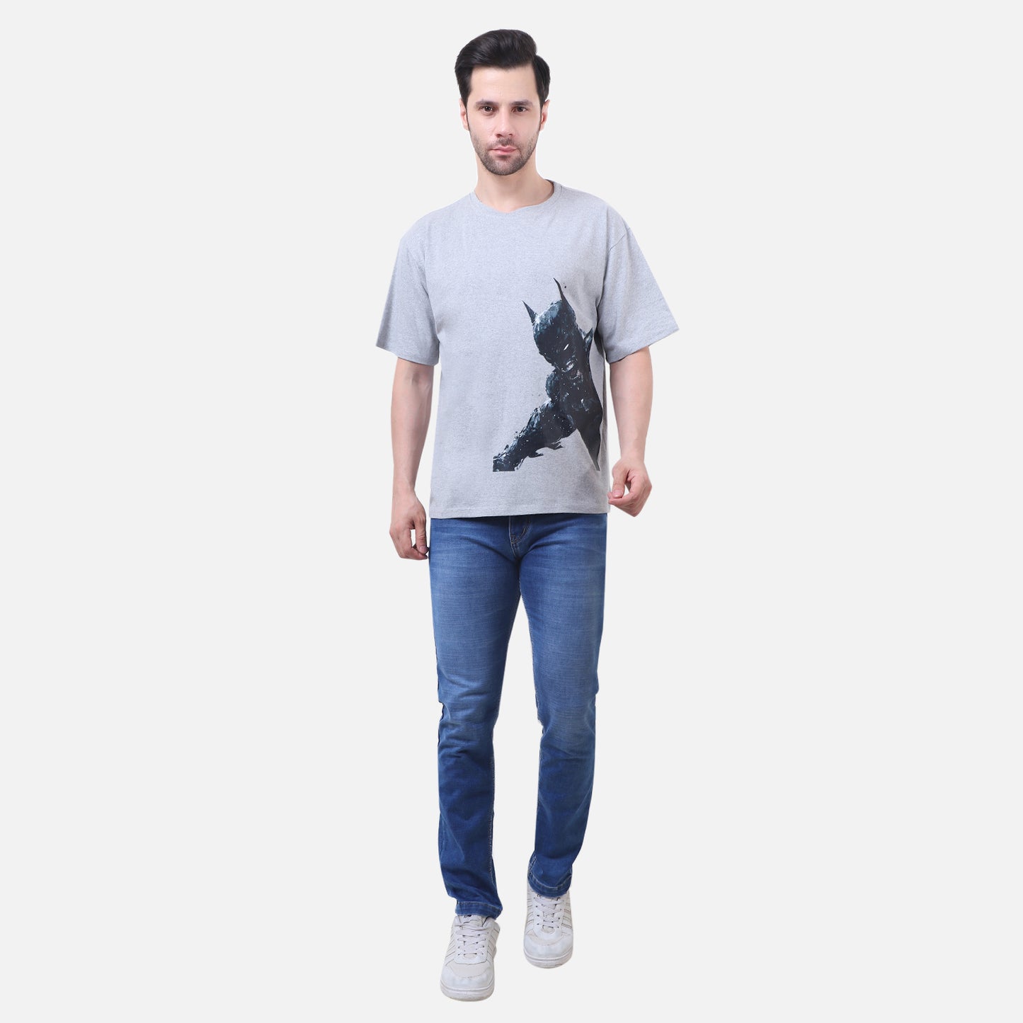 Dark Knight Rage Graphic T-Shirt – Grey Cotton Unisex Batman-Inspired Tee
