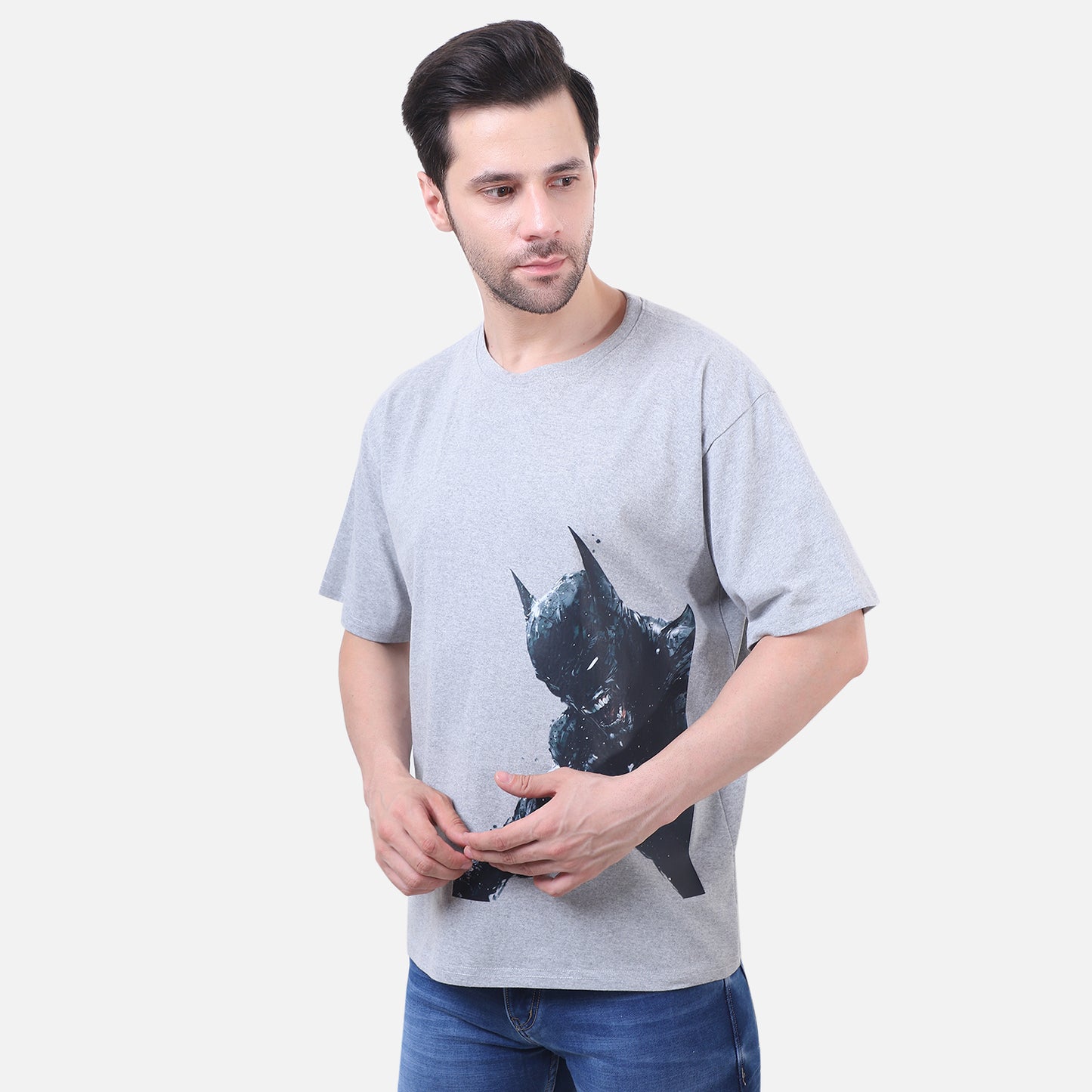 Dark Knight Rage Graphic T-Shirt – Grey Cotton Unisex Batman-Inspired Tee