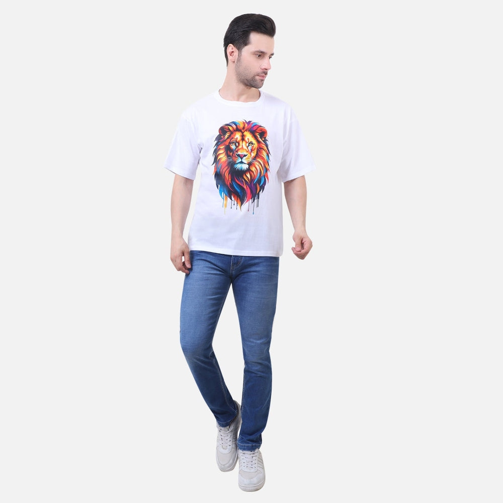 Roaring Majesty Lion Graphic T-Shirt – White Cotton Unisex Tee