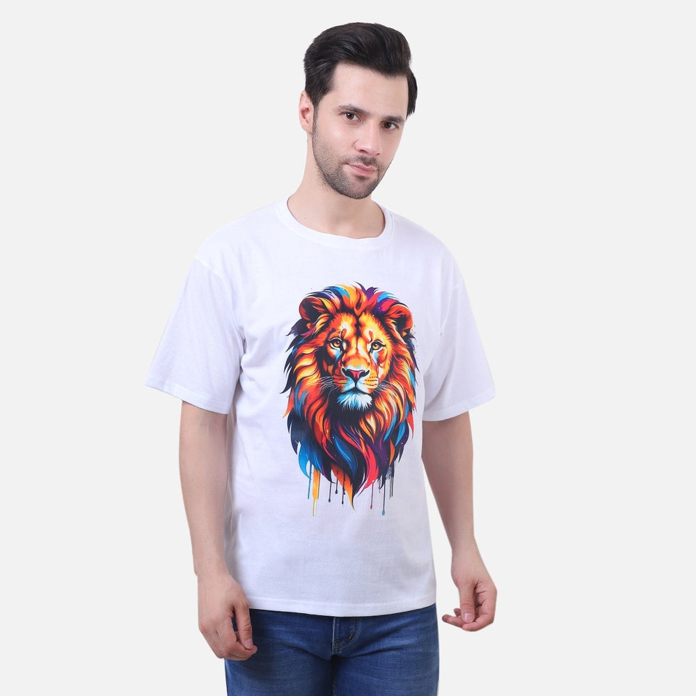 Roaring Majesty Lion Graphic T-Shirt – White Cotton Unisex Tee