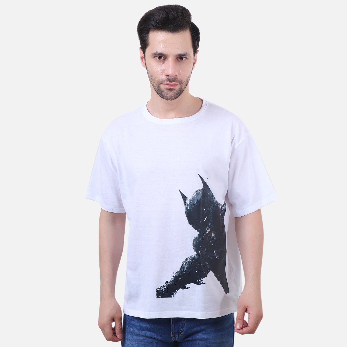Dark Knight Fury Graphic T-Shirt – White Cotton Superhero Tee (Unisex)