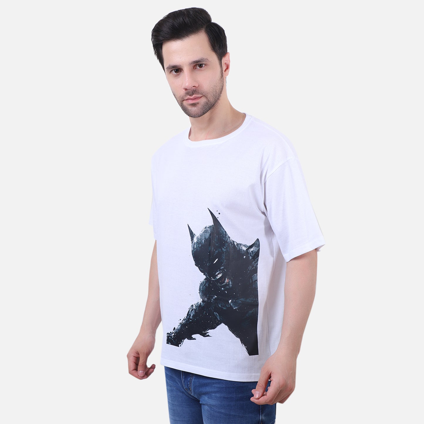 Dark Knight Fury Graphic T-Shirt – White Cotton Superhero Tee (Unisex)