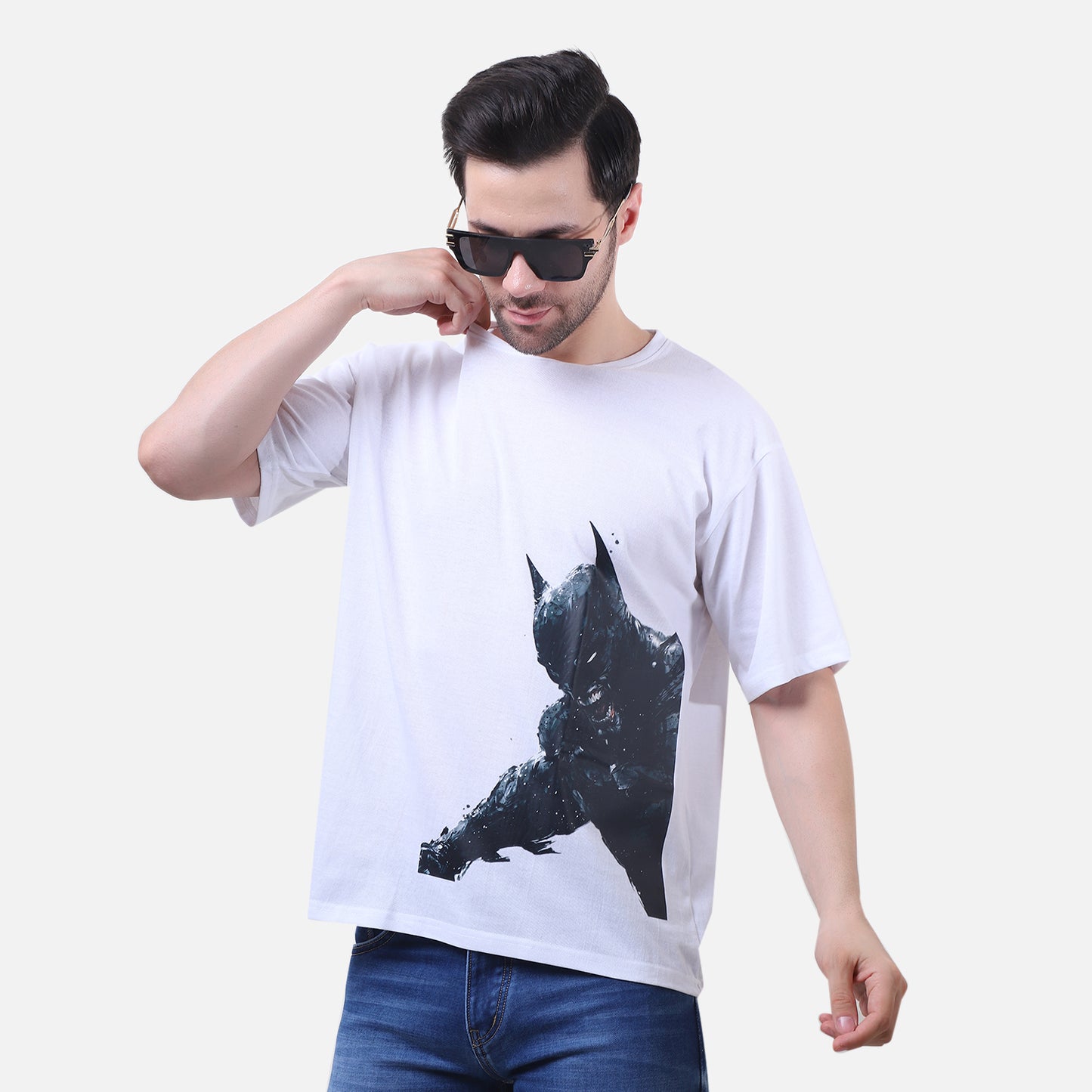 Dark Knight Fury Graphic T-Shirt – White Cotton Superhero Tee (Unisex)