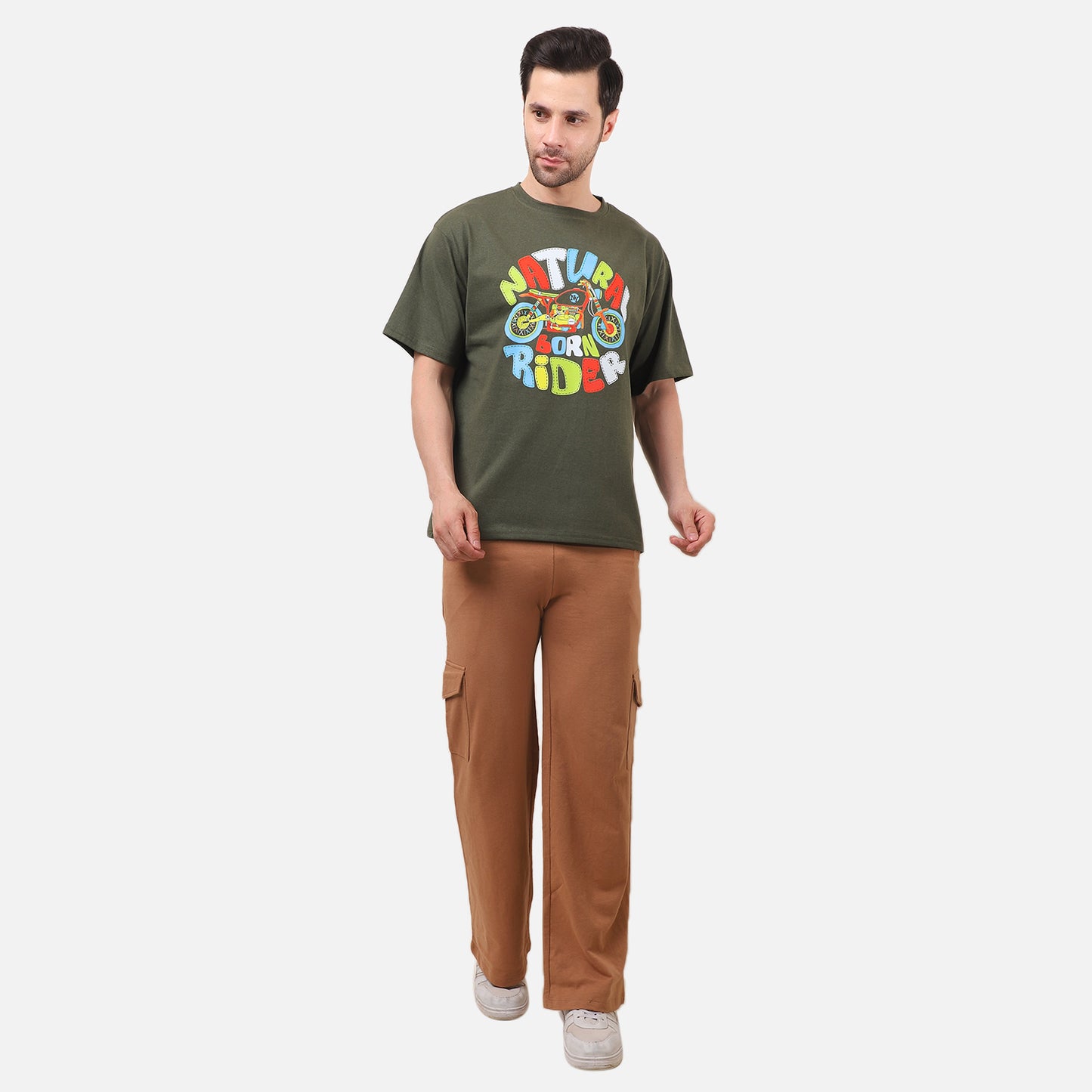 Natural Born Rider T-Shirt – Olive Green Biker Graphic Tee for Men