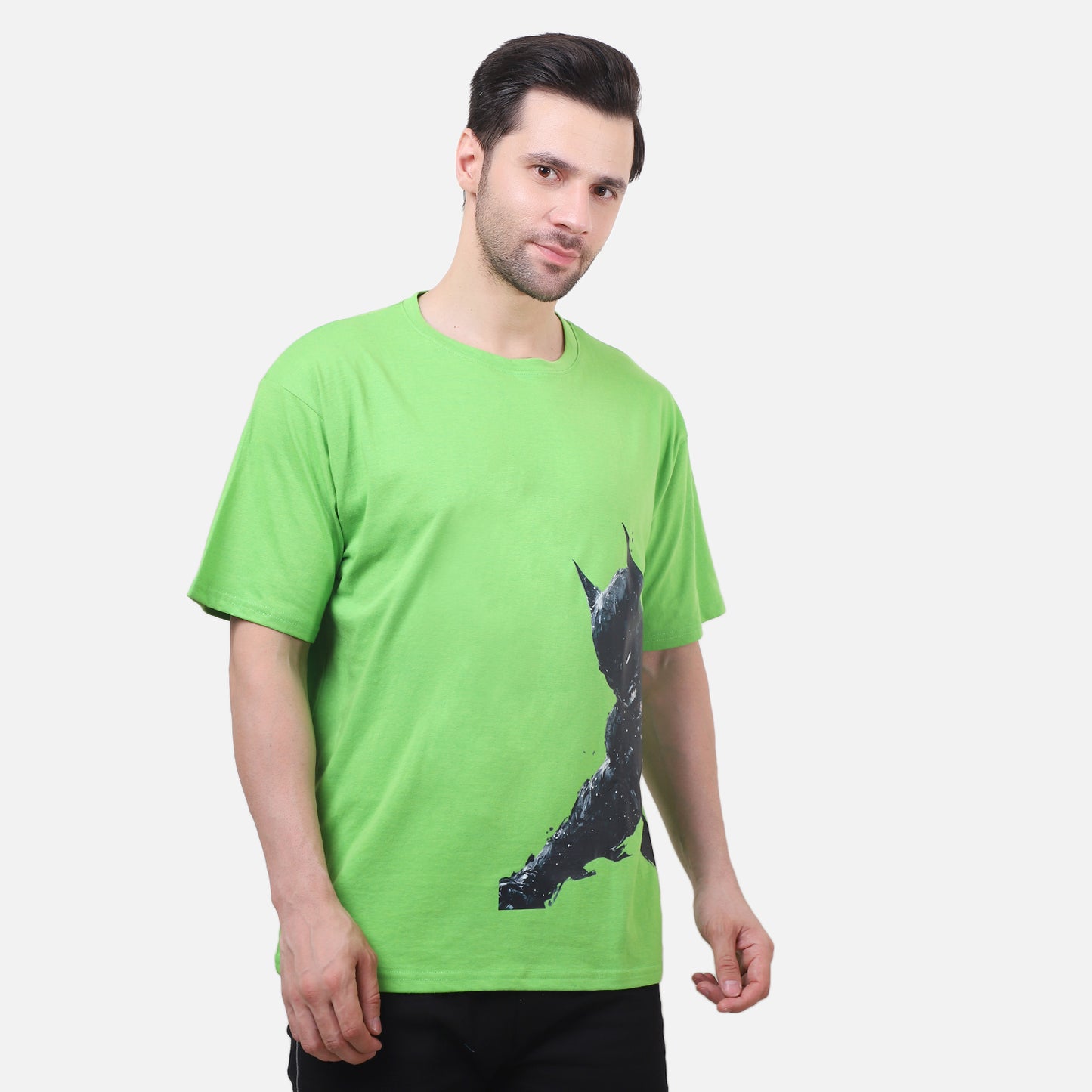 Shadow Vigilante Graphic T-Shirt – Neon Green Superhero Tee for Men