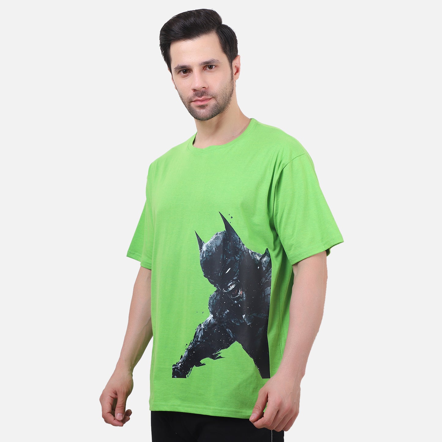 Shadow Vigilante Graphic T-Shirt – Neon Green Superhero Tee for Men