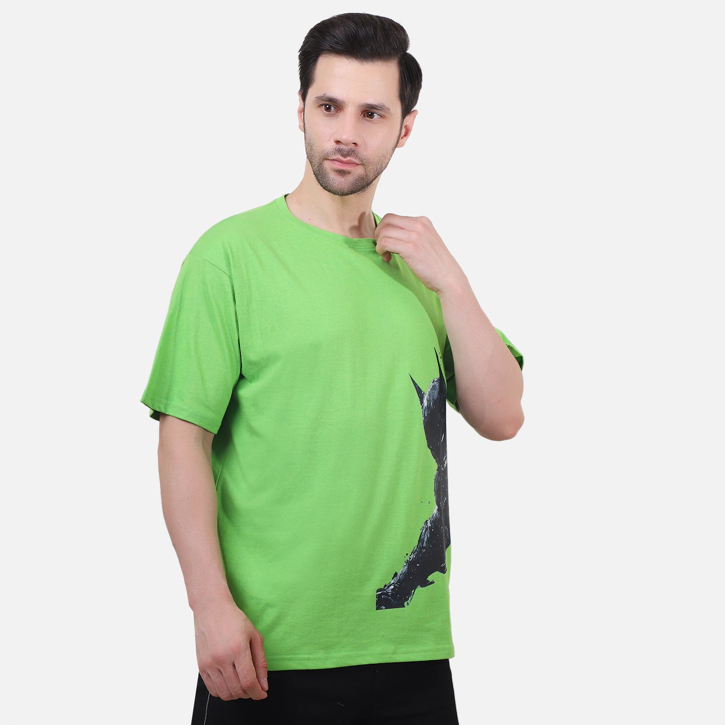 Shadow Vigilante Graphic T-Shirt – Neon Green Superhero Tee for Men