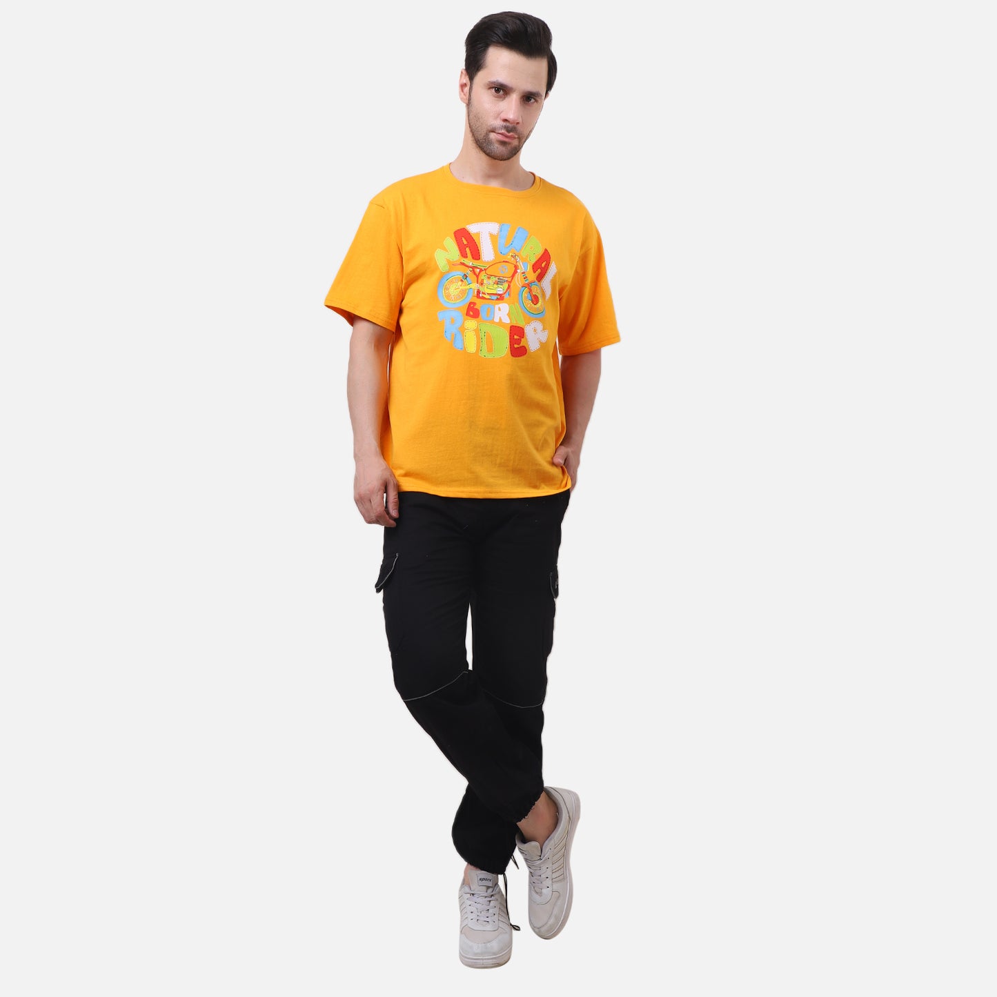 Natural Born Rider Graphic T-Shirt – Vibrant Yellow Cotton Tee for Men