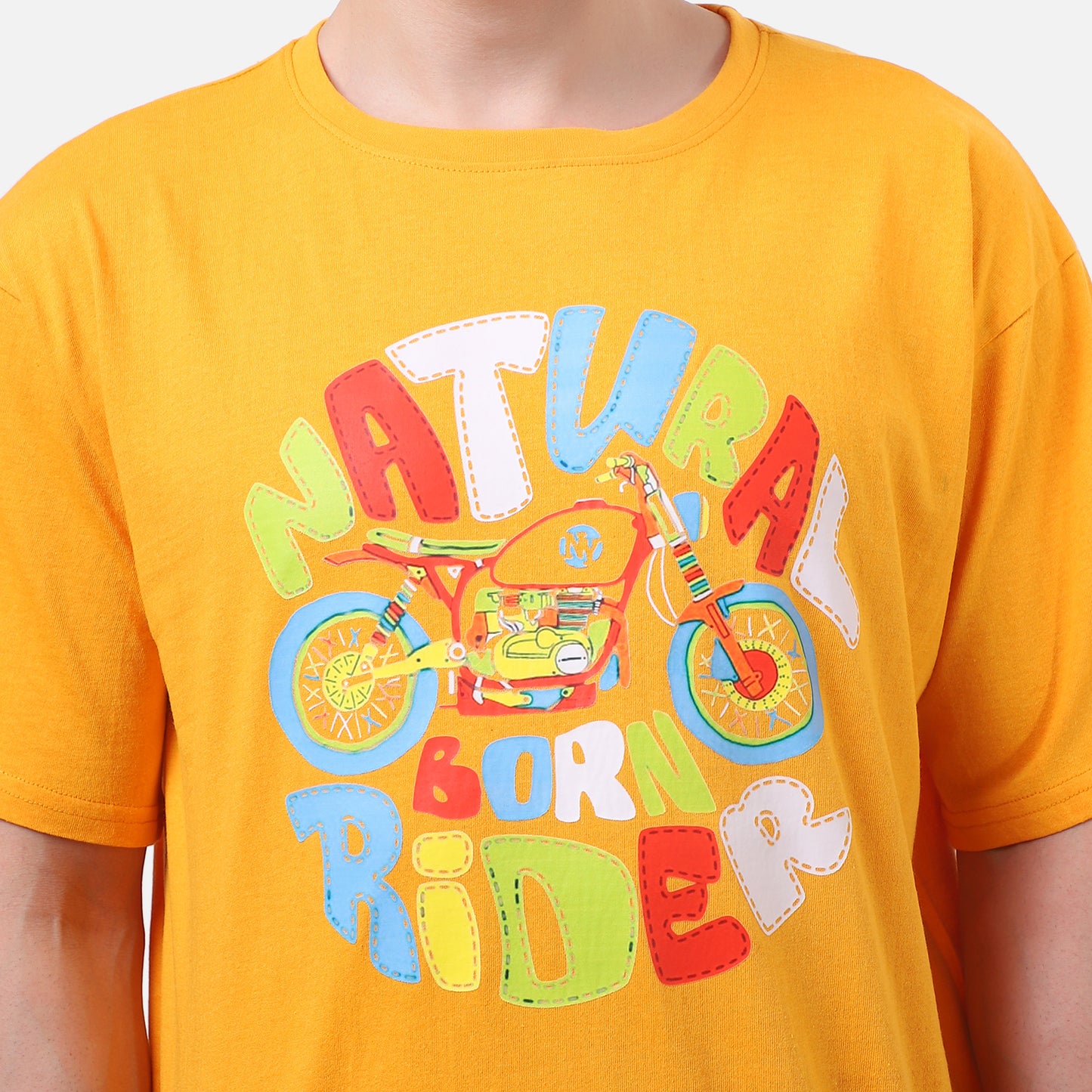 Natural Born Rider Graphic T-Shirt – Vibrant Yellow Cotton Tee for Men
