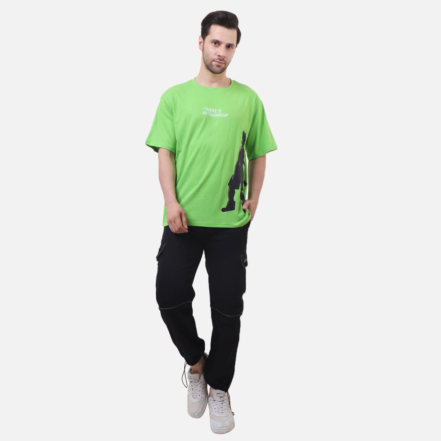 Heroic Silhouette Graphic T-Shirt – Neon Green Anime Tee for Men