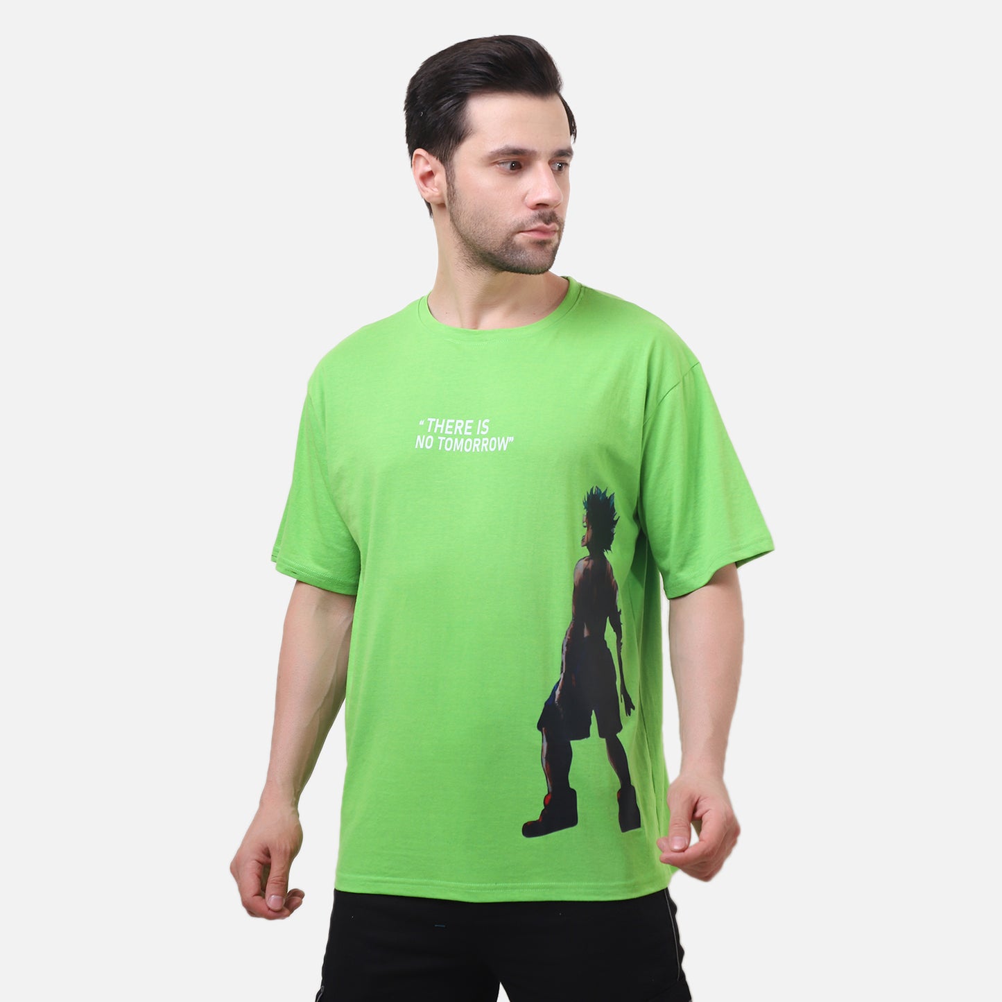 Heroic Silhouette Graphic T-Shirt – Neon Green Anime Tee for Men