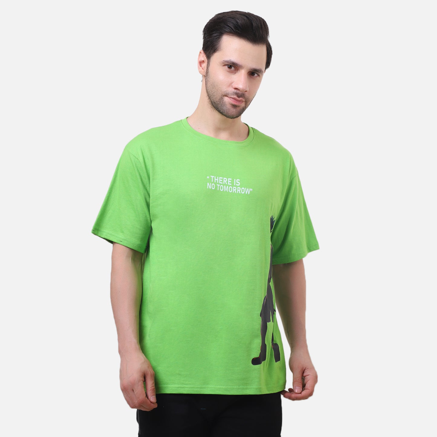 Heroic Silhouette Graphic T-Shirt – Neon Green Anime Tee for Men