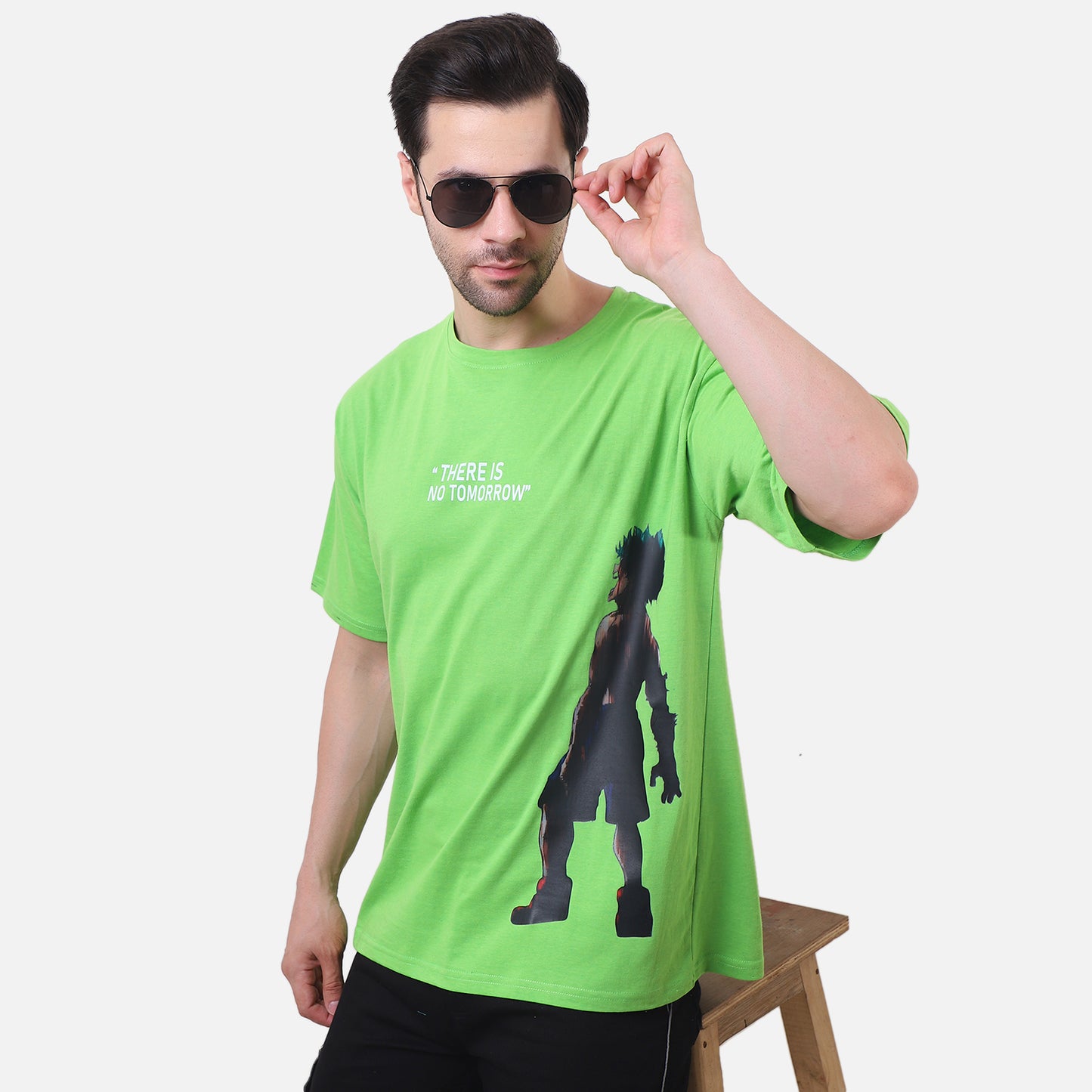 Heroic Silhouette Graphic T-Shirt – Neon Green Anime Tee for Men