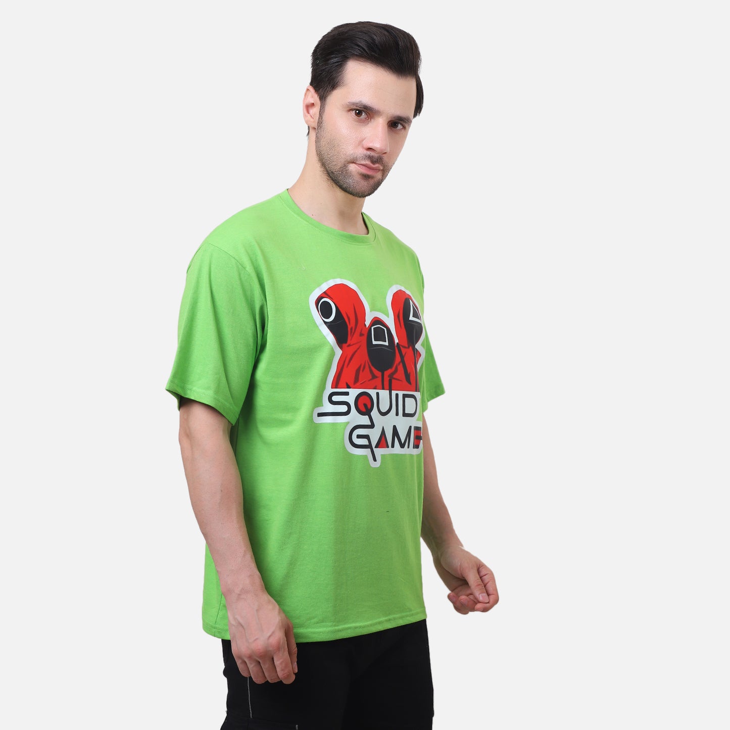 Squid Game Guards Graphic T-Shirt – Neon Green Korean Series Tee for Men