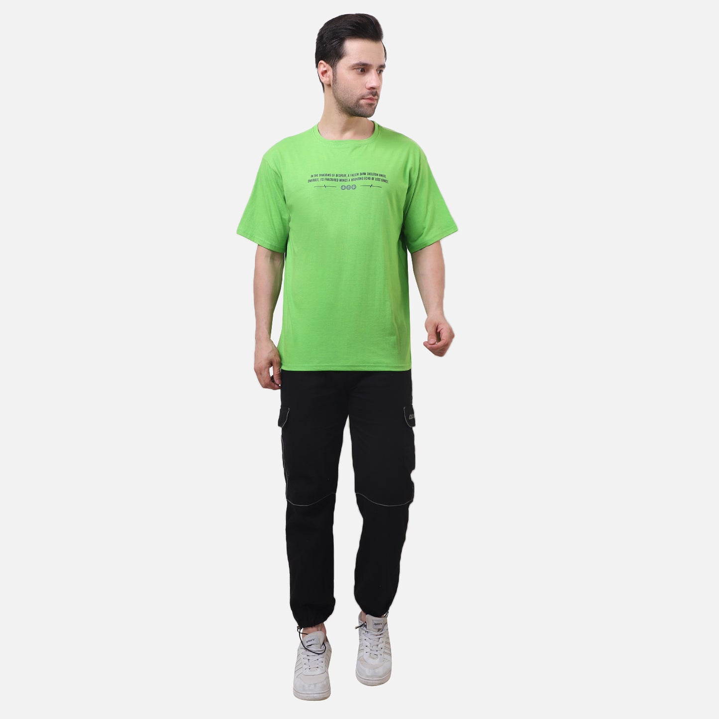 Fallen Angel Skeleton Graphic T-Shirt – Neon Green Gothic Streetwear for Men