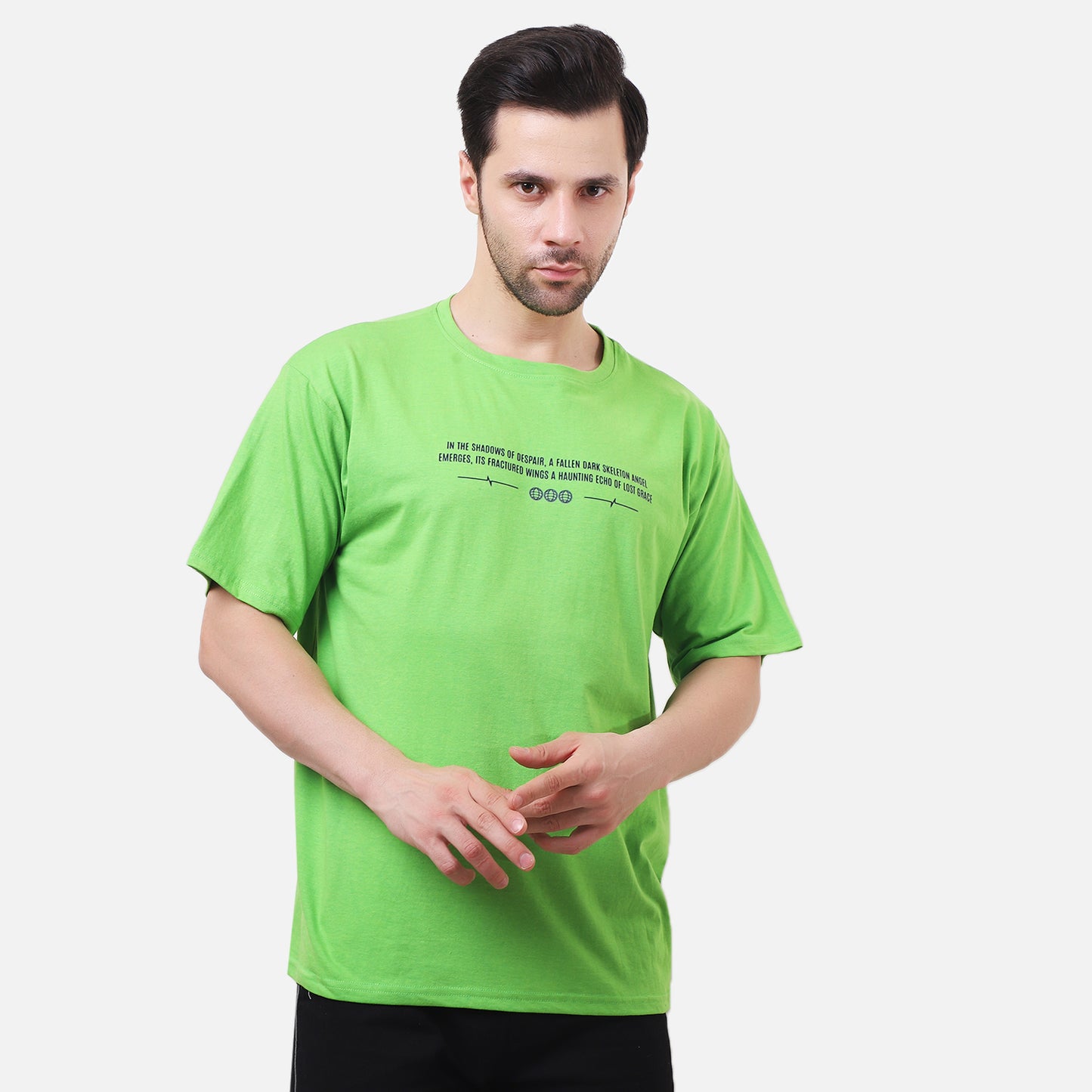 Fallen Angel Skeleton Graphic T-Shirt – Neon Green Gothic Streetwear for Men
