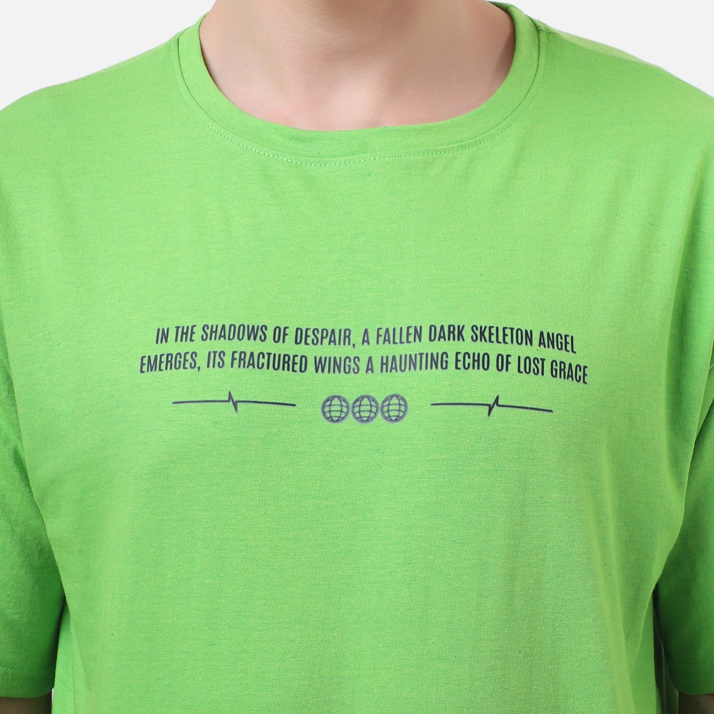 Fallen Angel Skeleton Graphic T-Shirt – Neon Green Gothic Streetwear for Men