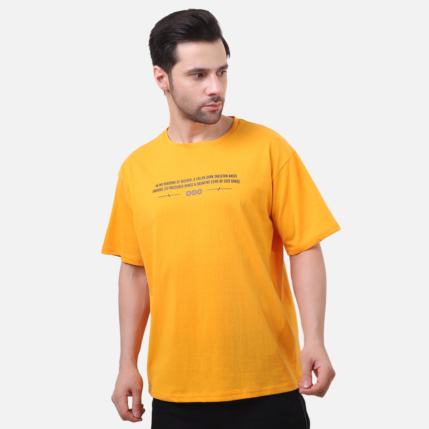 Fallen Angel Graphic T-Shirt – Gothic Skeleton Design on Bold Orange Tee for Men