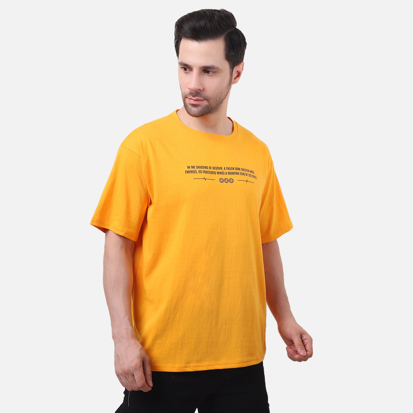 Fallen Angel Graphic T-Shirt – Gothic Skeleton Design on Bold Orange Tee for Men