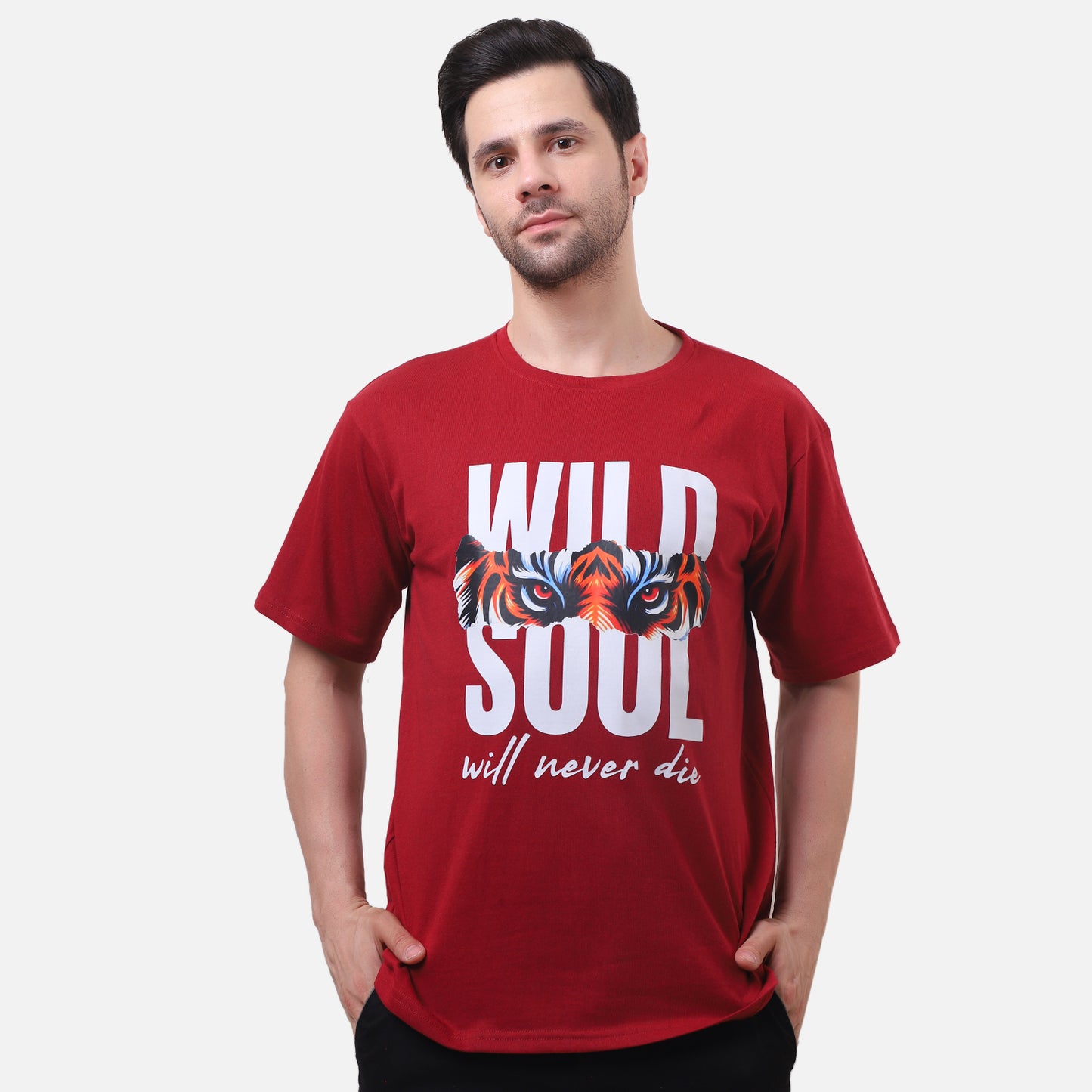 Wild Soul Tiger Graphic T-Shirt – Bold Red Tee for Men with Fierce Jungle Vibes