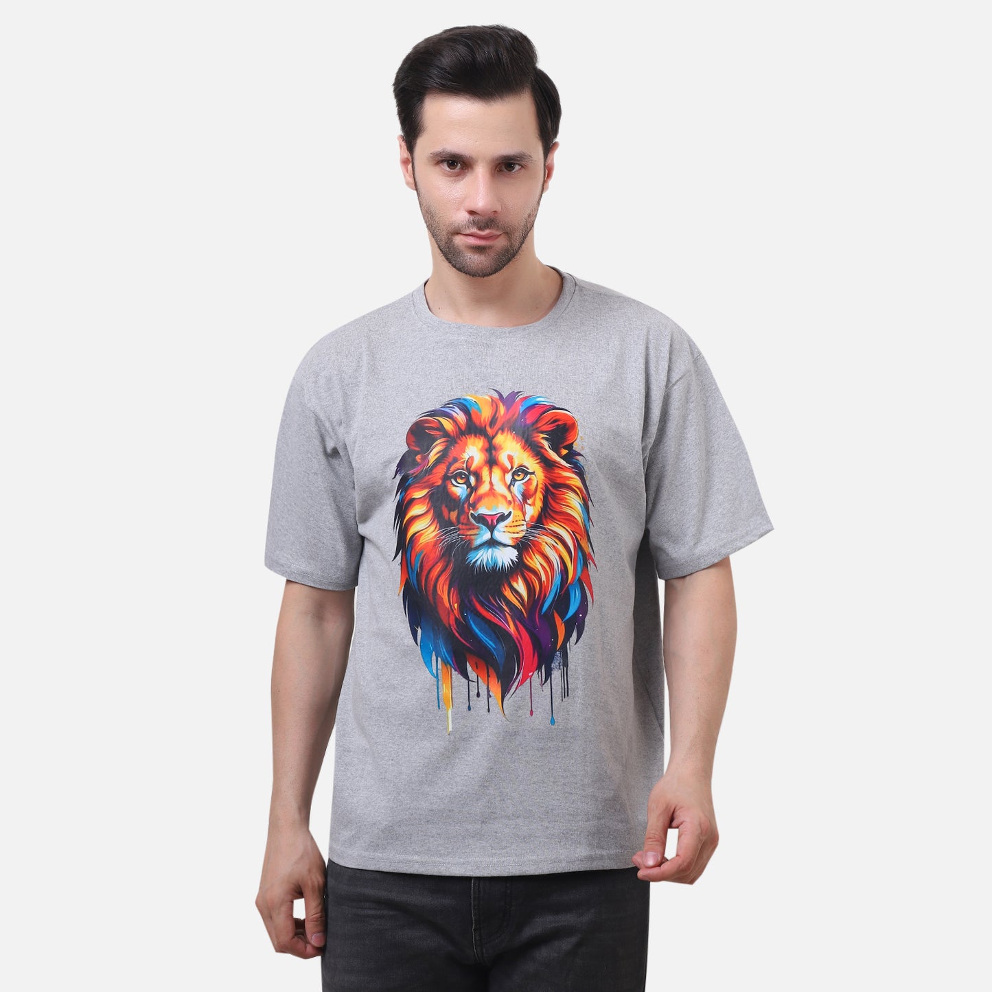 Grey Lion Face Graphic T-Shirt,"Wear the Roar — Walk Like a King."