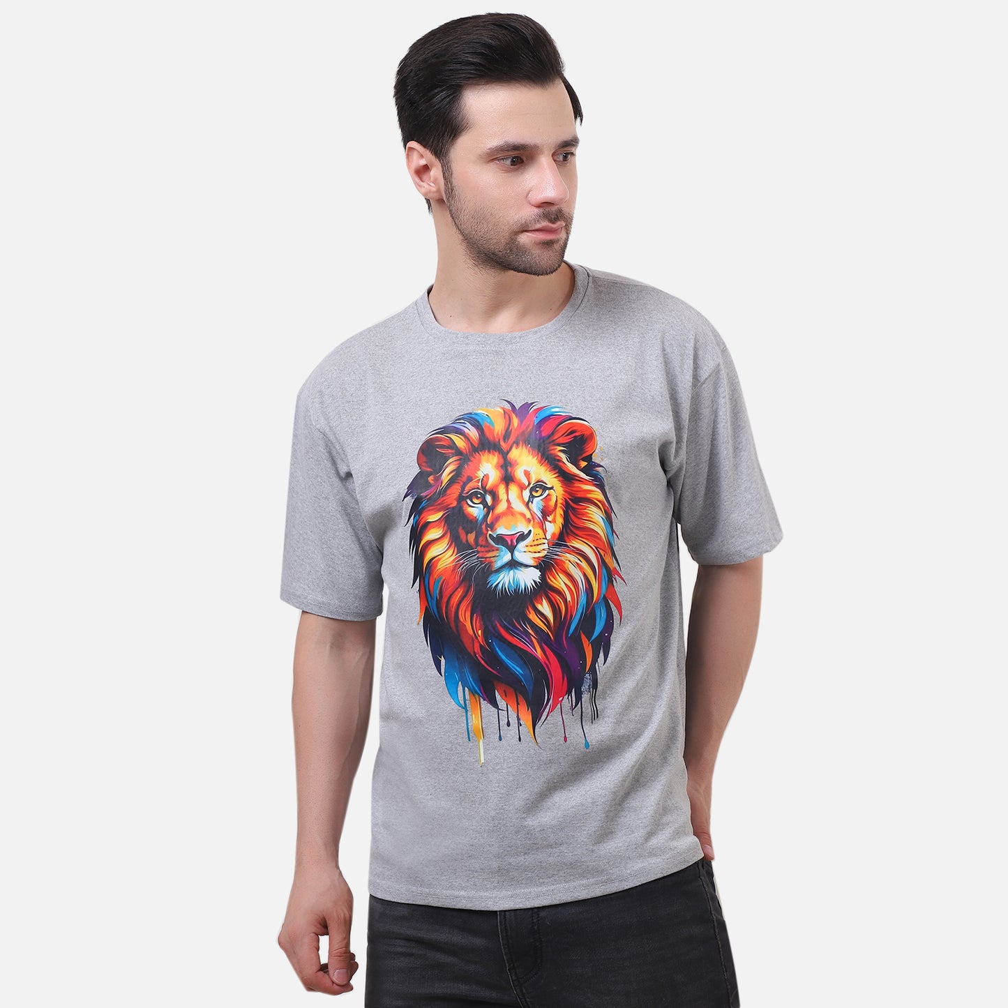 Grey Lion Face Graphic T-Shirt,"Wear the Roar — Walk Like a King."