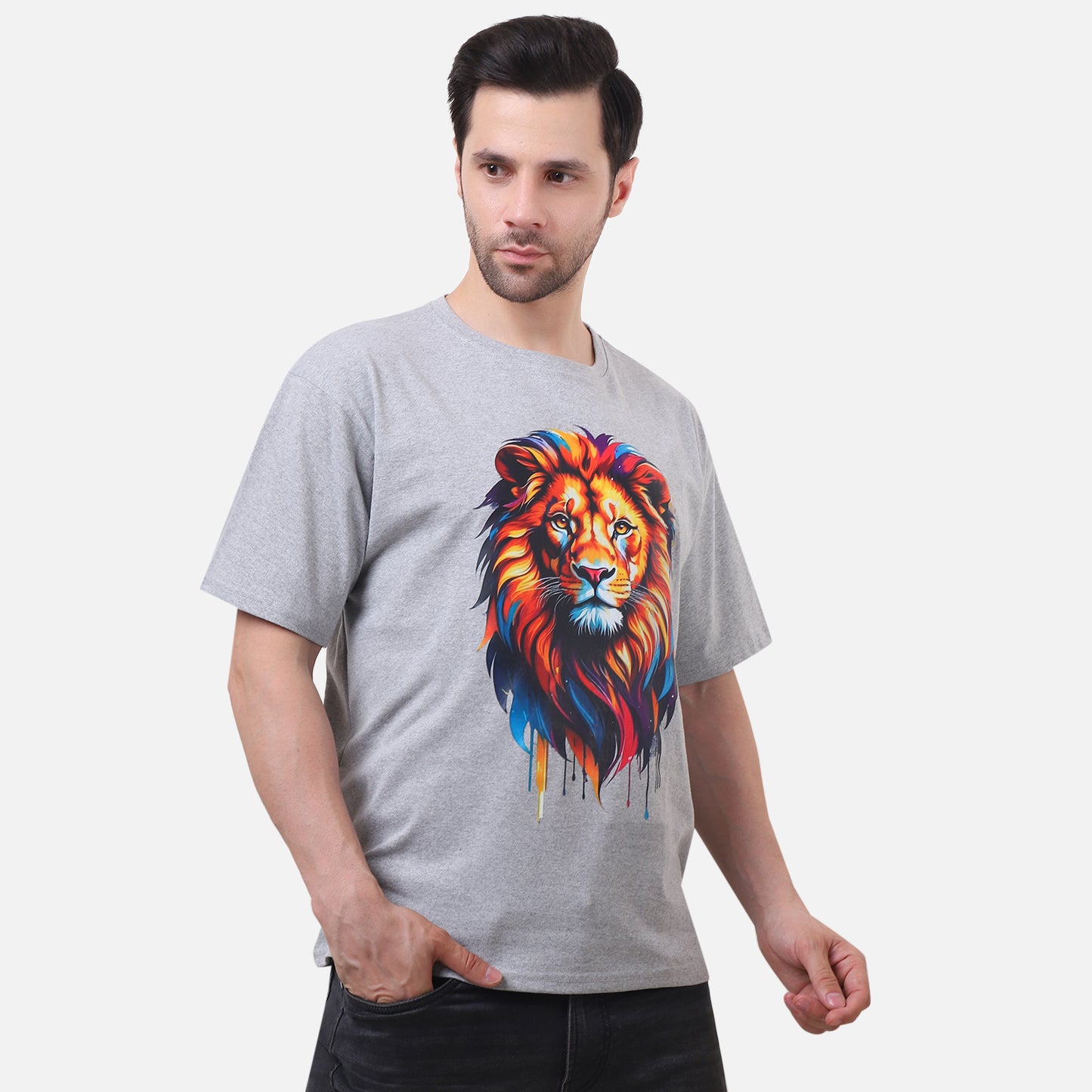 Grey Lion Face Graphic T-Shirt,"Wear the Roar — Walk Like a King."