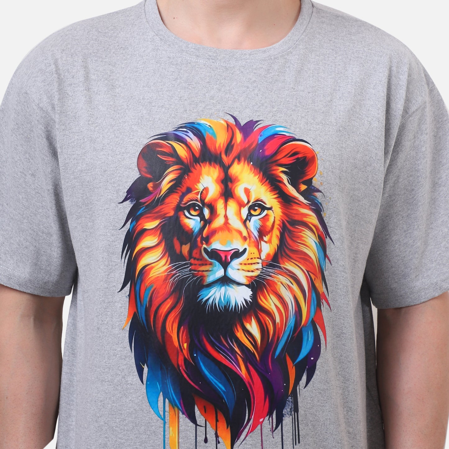 Grey Lion Face Graphic T-Shirt,"Wear the Roar — Walk Like a King."