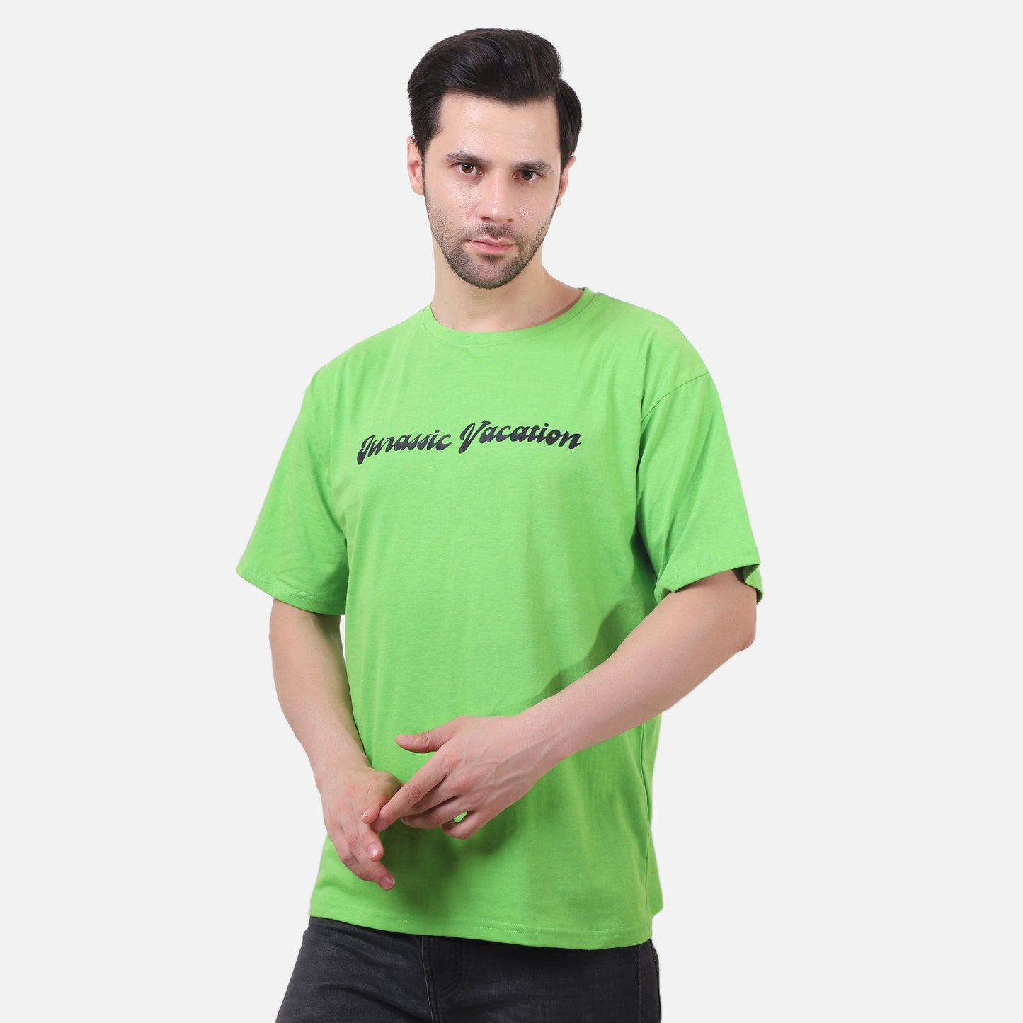 Jurassic Vacation Neon Green Graphic Tee – Retro Vibes.