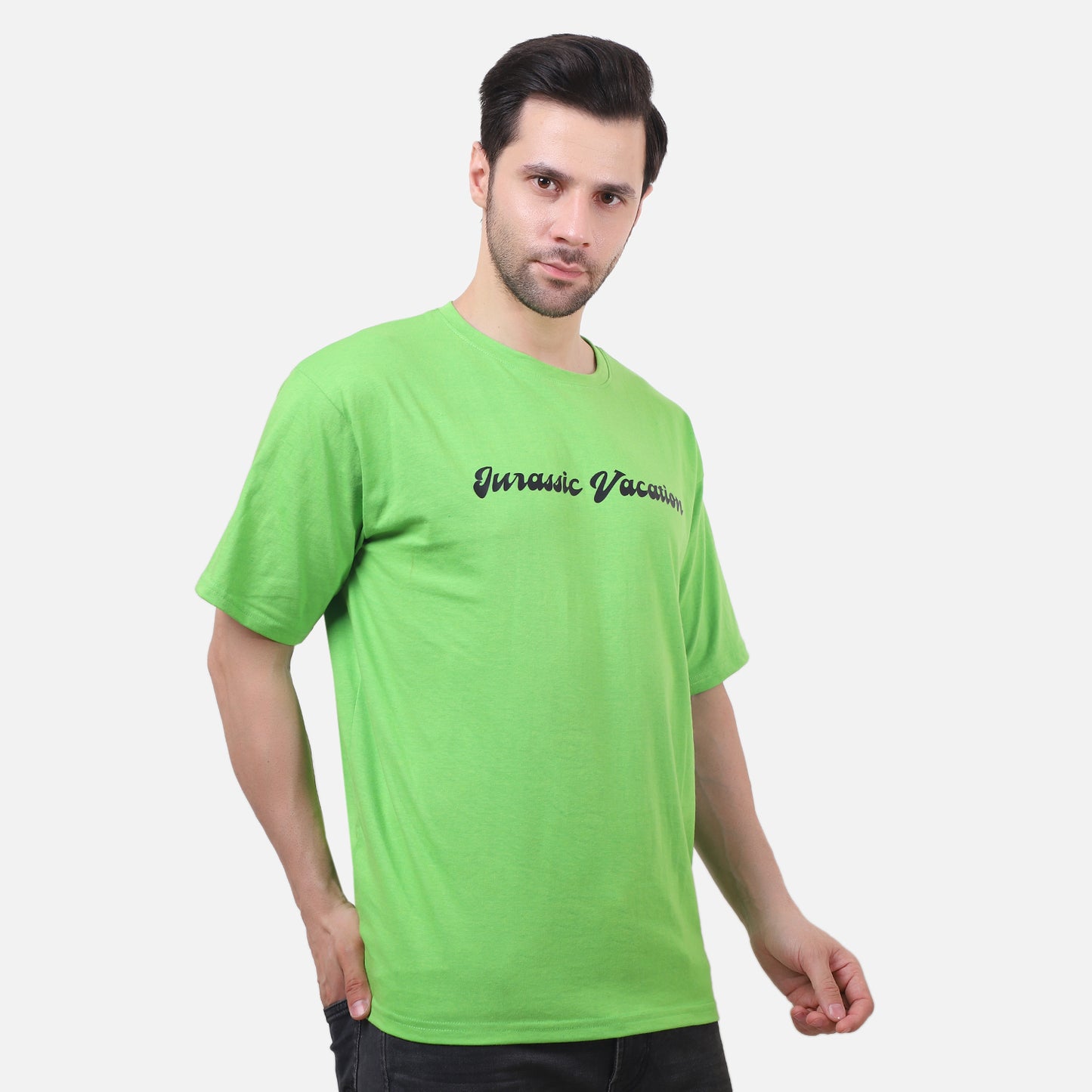 Jurassic Vacation Neon Green Graphic Tee – Retro Vibes.