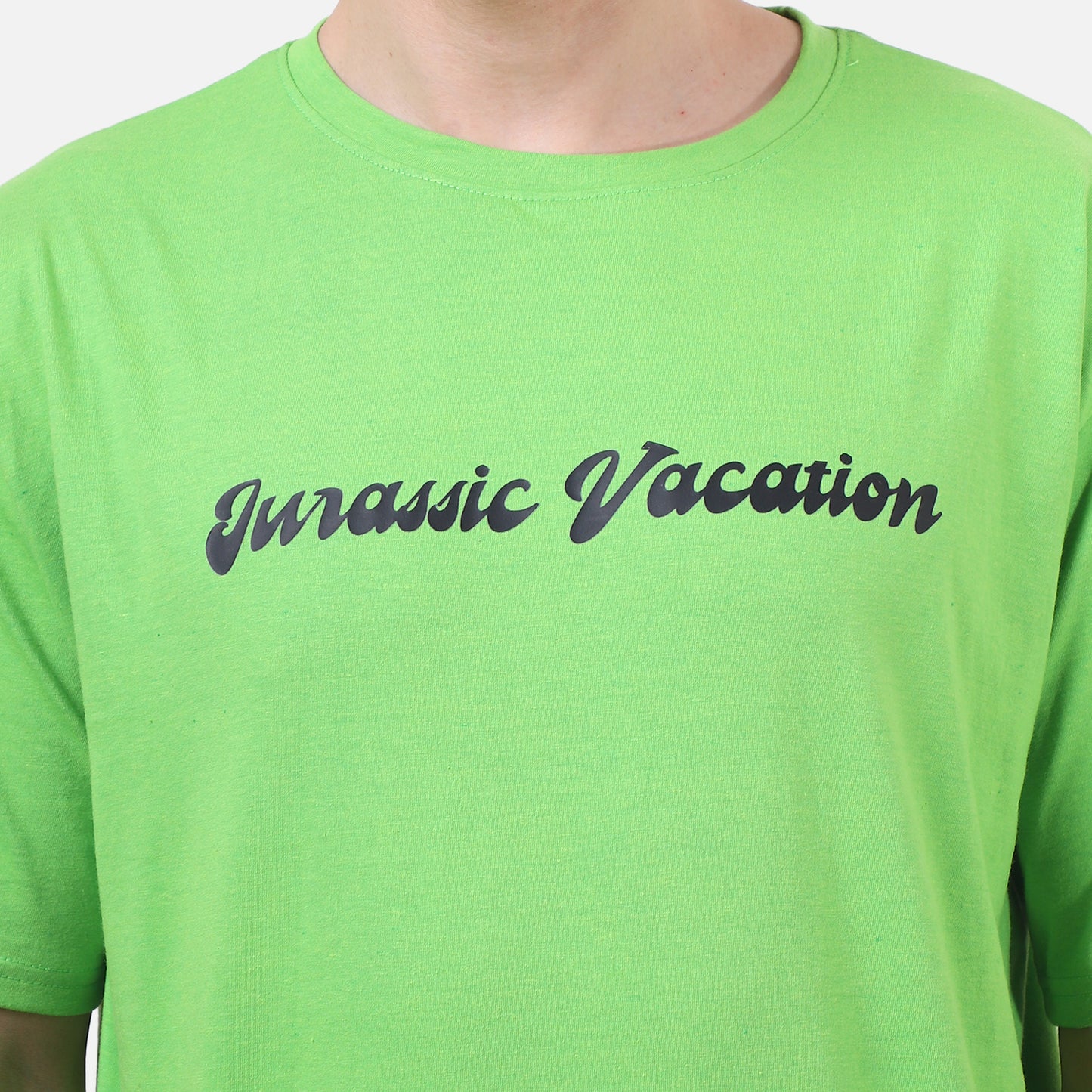 Jurassic Vacation Neon Green Graphic Tee – Retro Vibes.