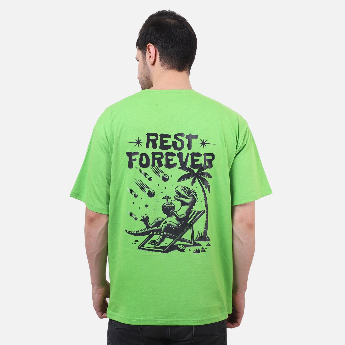 Jurassic Vacation Neon Green Graphic Tee – Retro Vibes.