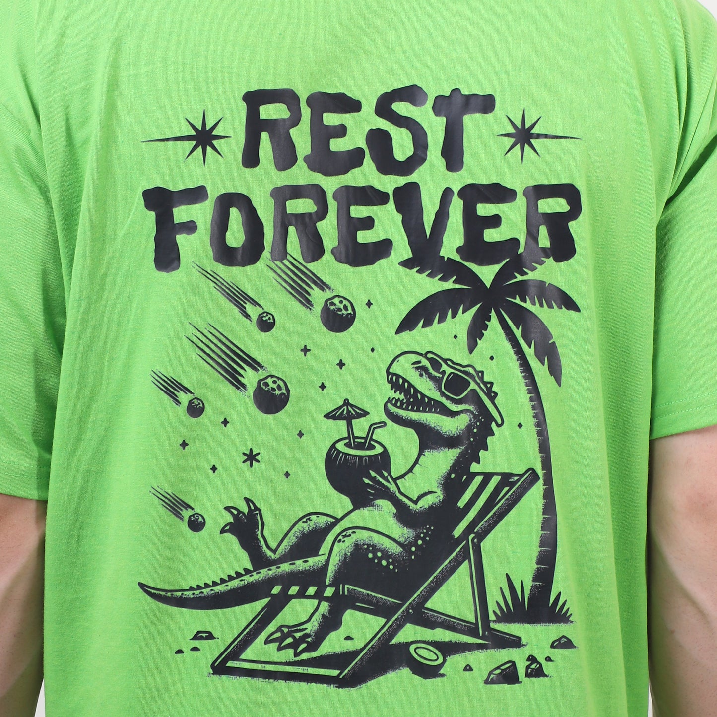 Jurassic Vacation Neon Green Graphic Tee – Retro Vibes.