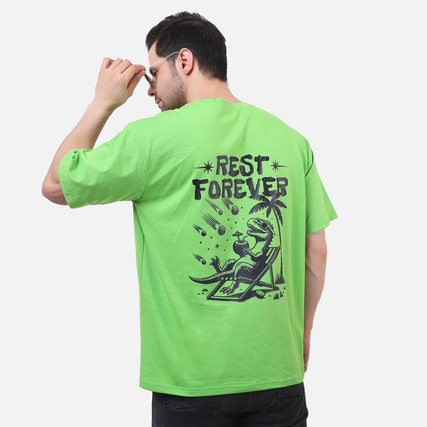 Jurassic Vacation Neon Green Graphic Tee – Retro Vibes.