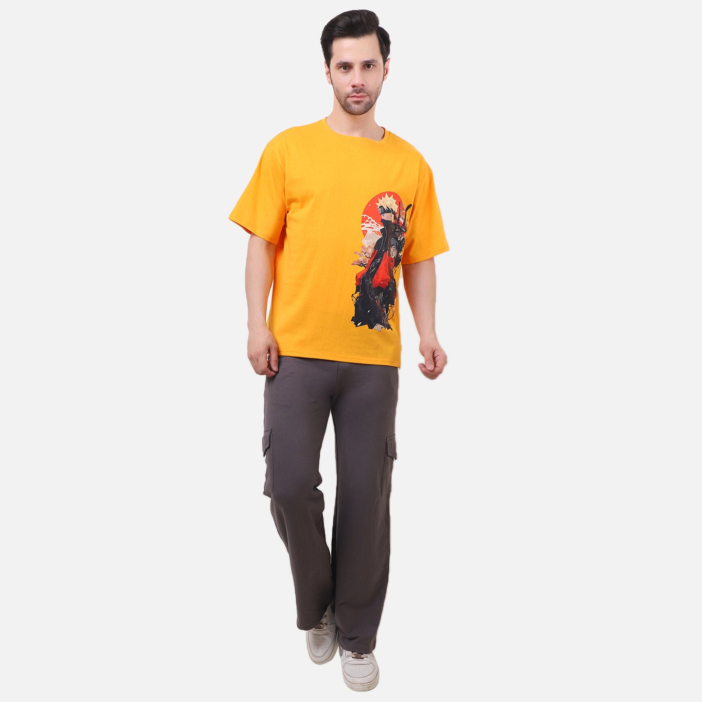Naruto Oversized T-Shirt Yellow Anime Graphic Tee for Men
