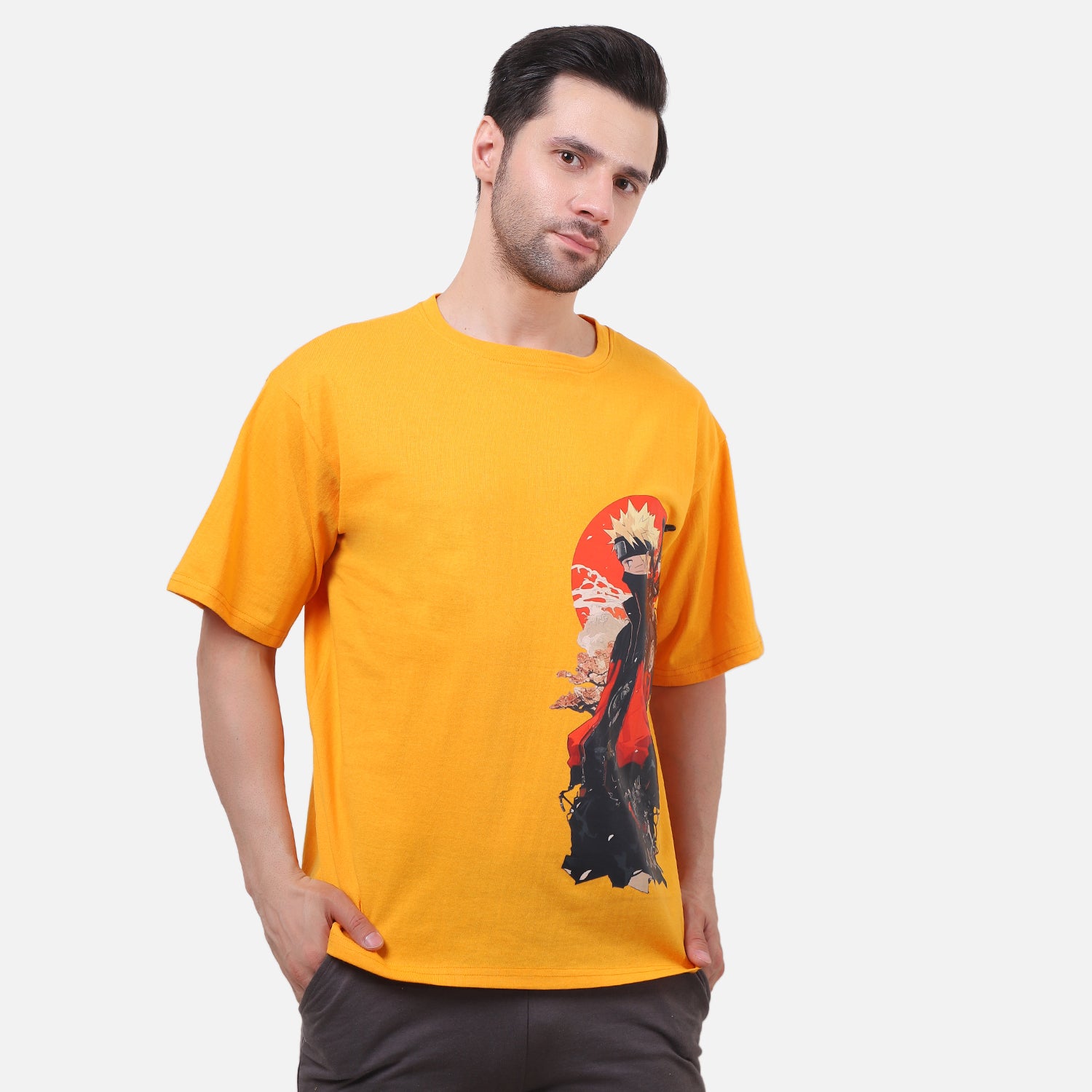 Naruto Oversized T-Shirt Yellow Anime Graphic Tee for Men
