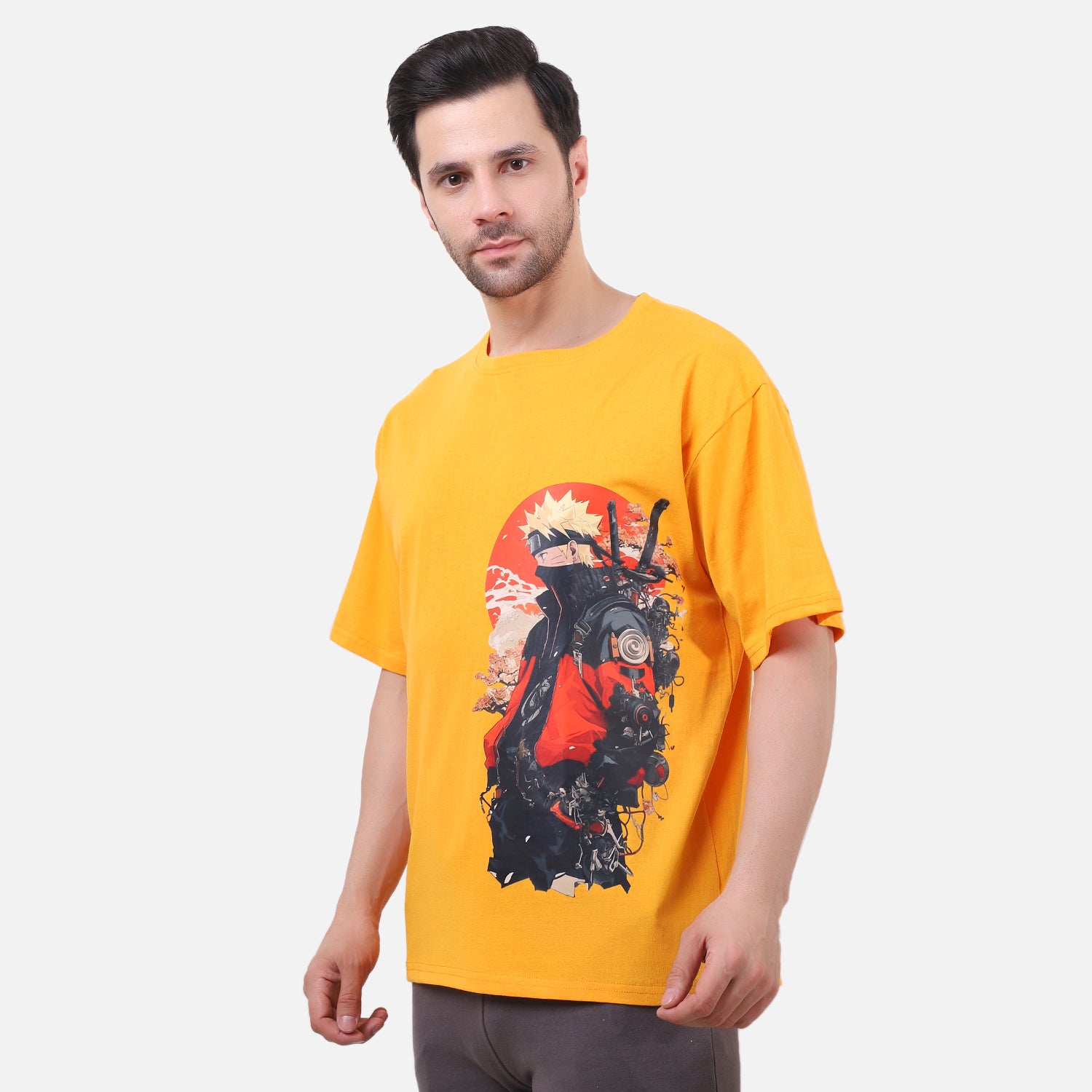 Naruto Oversized T-Shirt Yellow Anime Graphic Tee for Men