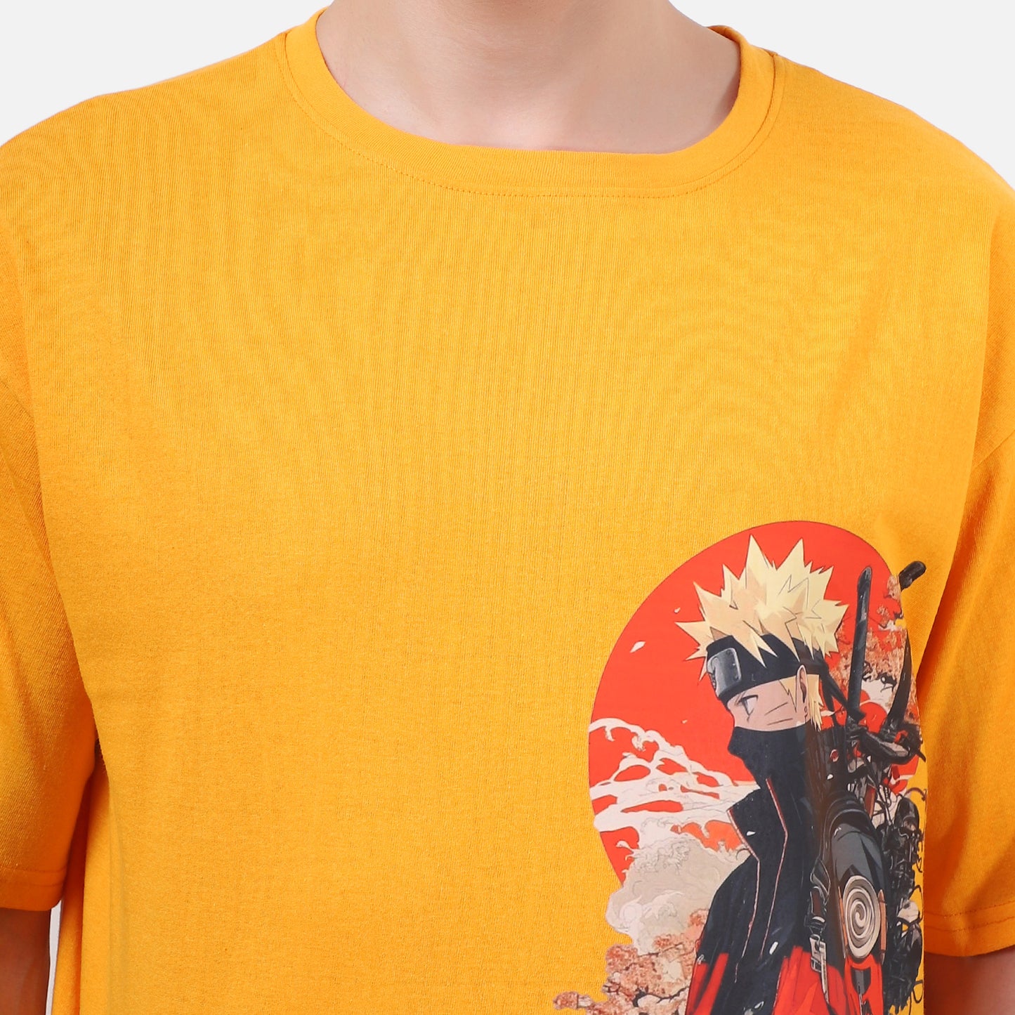 Naruto Oversized T-Shirt Yellow Anime Graphic Tee for Men